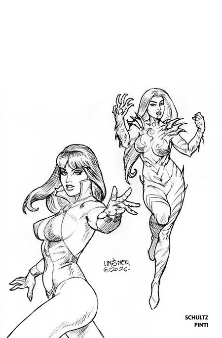 09/23/2026 VAMPIRELLA X WITCHBLADE SPECIAL #1 (ONE SHOT) 1:20 JOSEPH MICHAEL LINSNER LINE ART VIRGIN VARIANT DYNAMITE ENTERTAINMENT