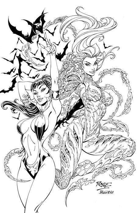 09/23/2026 VAMPIRELLA X WITCHBLADE SPECIAL #1 (ONE SHOT) 1:10 JOHN ROYLE LINE ART VIRGIN VARIANT DYNAMITE ENTERTAINMENT