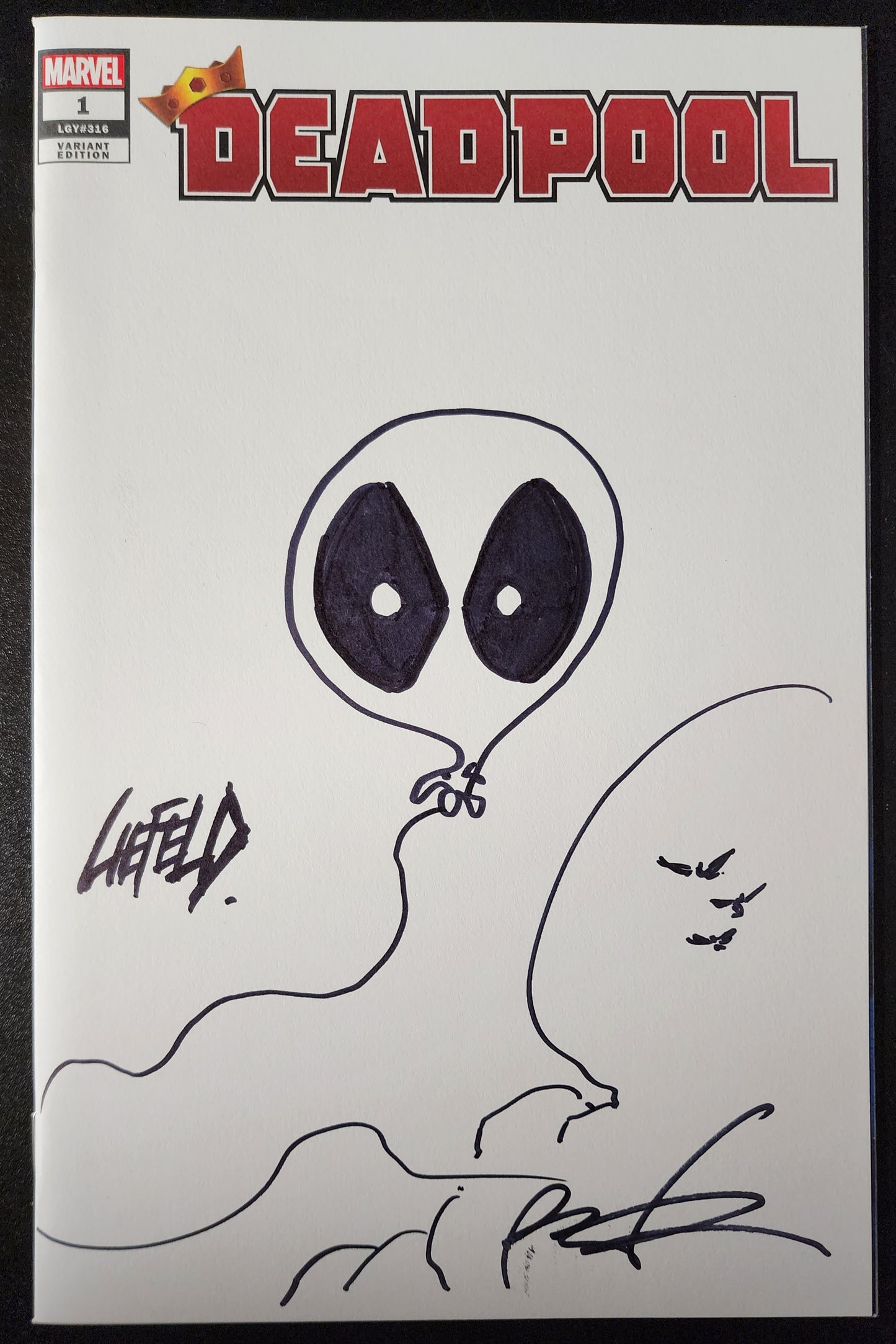 DEADPOOL BALLOON DOODLE AND LIEFELD LOGO BY ROB LIEFELD ON DEADPOOL #1 BLANK SKETCH COVER Deadpool MARVEL COMICS