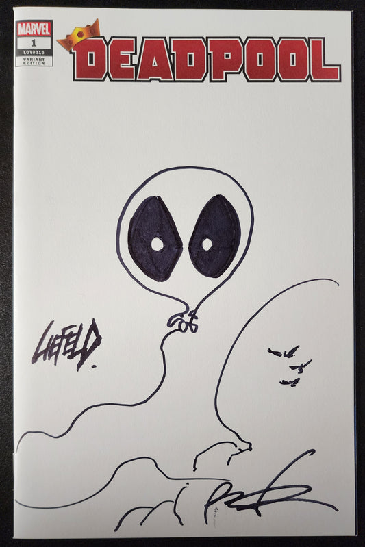 DEADPOOL BALLOON DOODLE AND LIEFELD LOGO BY ROB LIEFELD ON DEADPOOL #1 BLANK SKETCH COVER