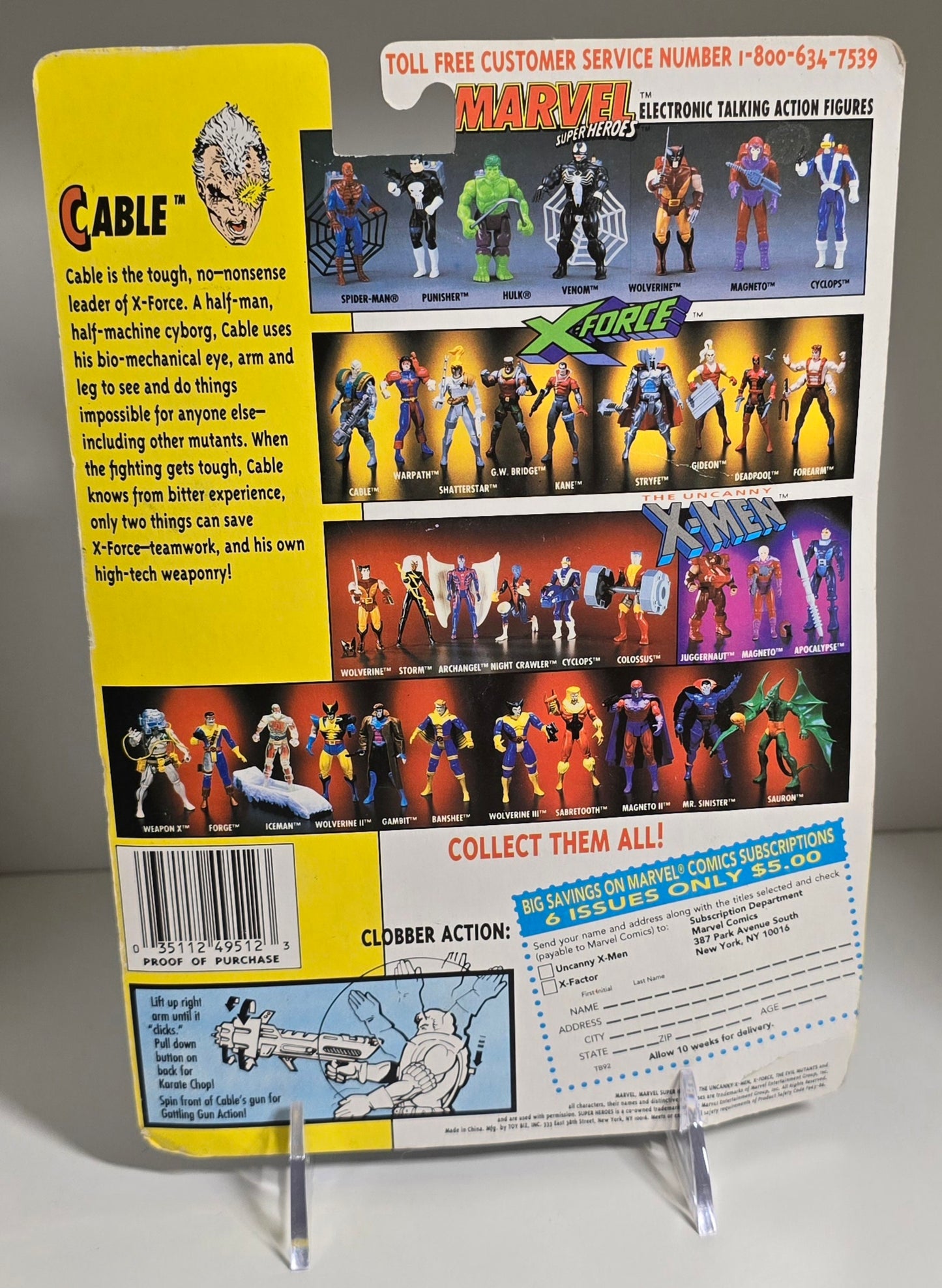 TOY BIZ UNCANNY CABLE CLOBBER ACTION FIGURE 1992 X-Men Toy Biz