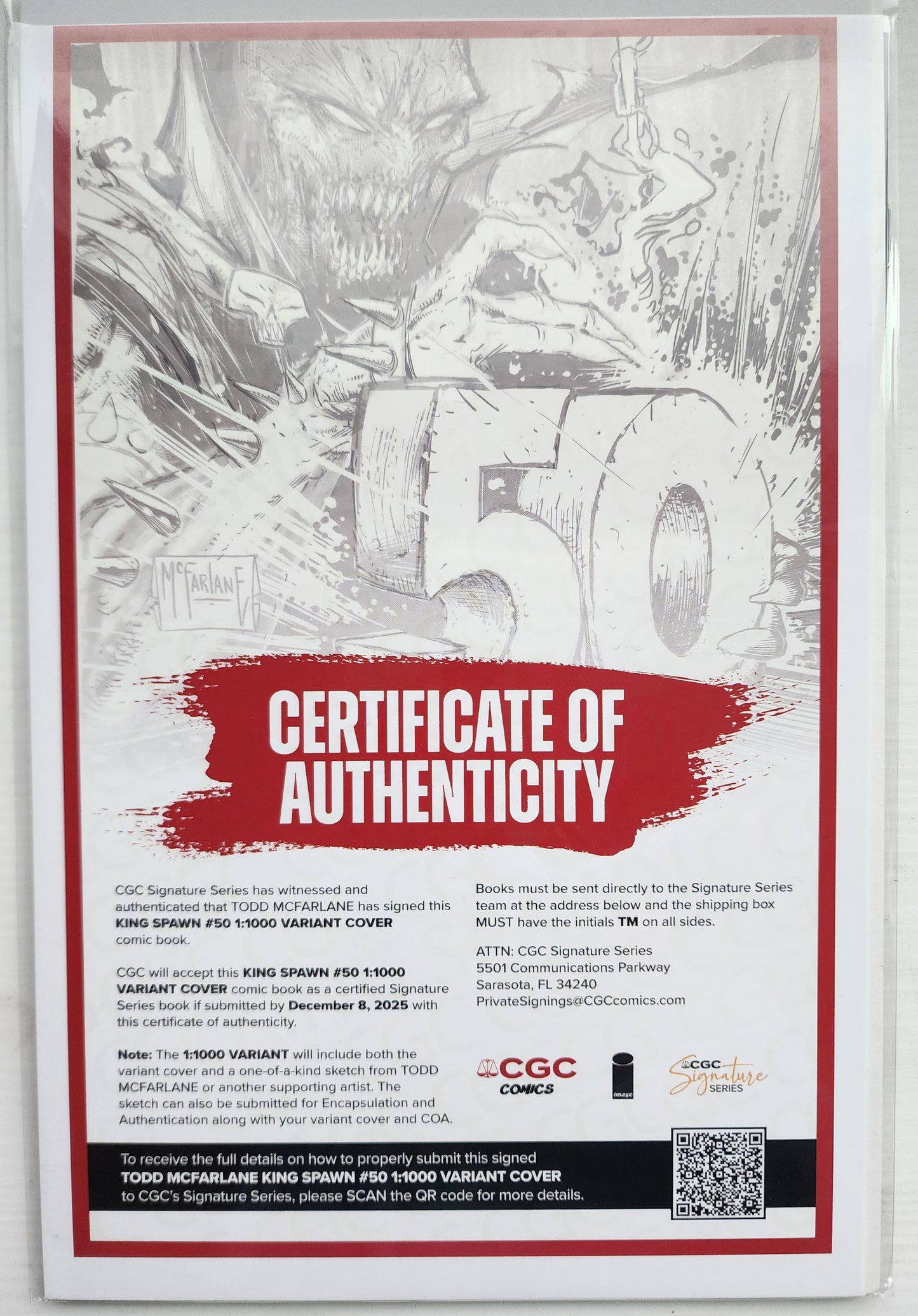 10/29/2025 KING SPAWN #50 1:1000 TODD MCFARLANE SIGNED VIRGIN PENCIL VARIANT CGC COA IMAGE COMICS