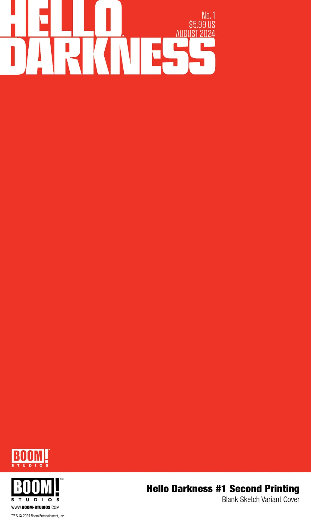 HELLO DARKNESS #1 2ND PRINT CVR B RED BLANK VARIANT 2024 Hello Darkness BOOM! STUDIOS