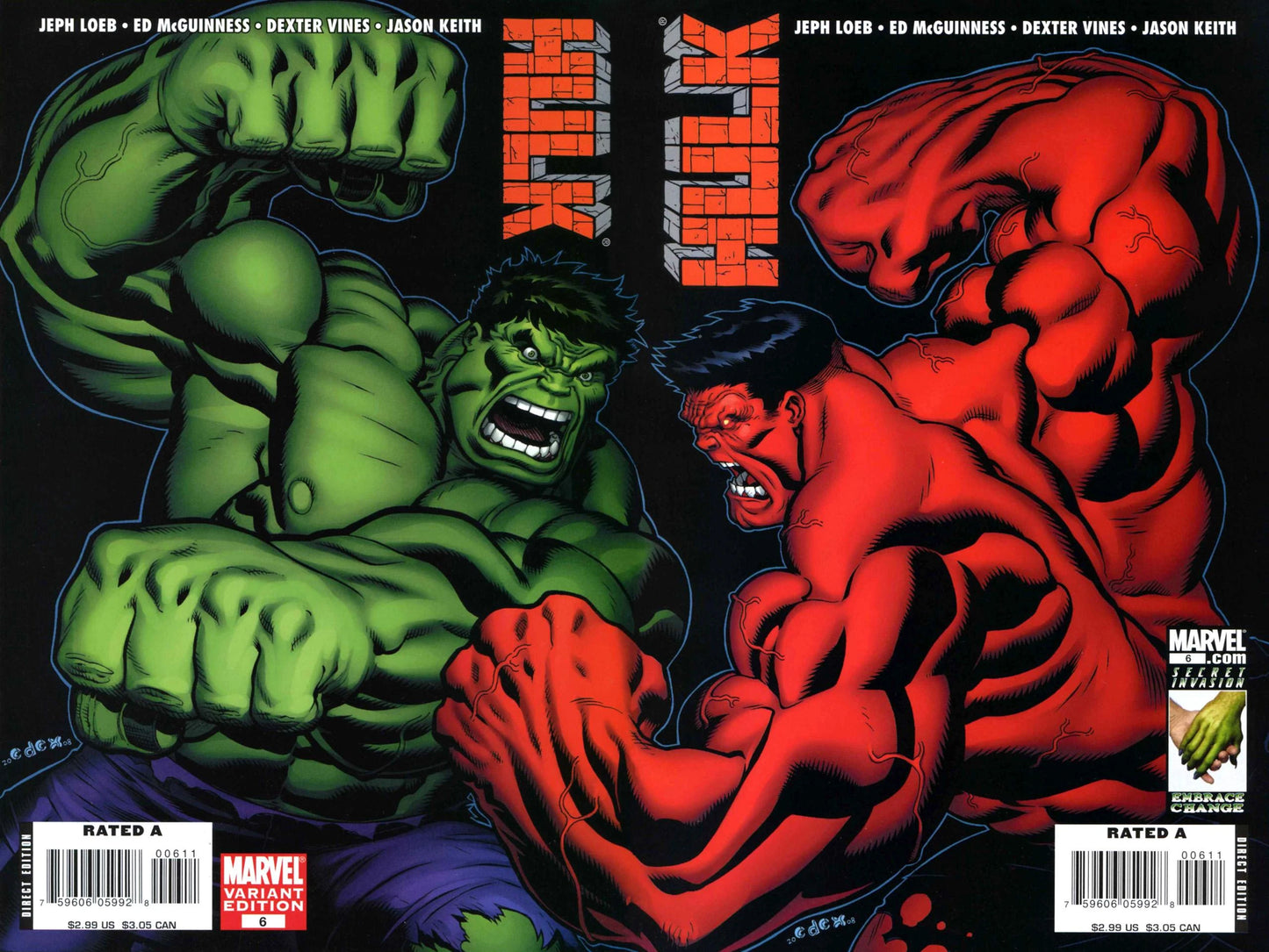 HULK #6 GREEN & RED HULK SET 2008 Hulk MARVEL COMICS