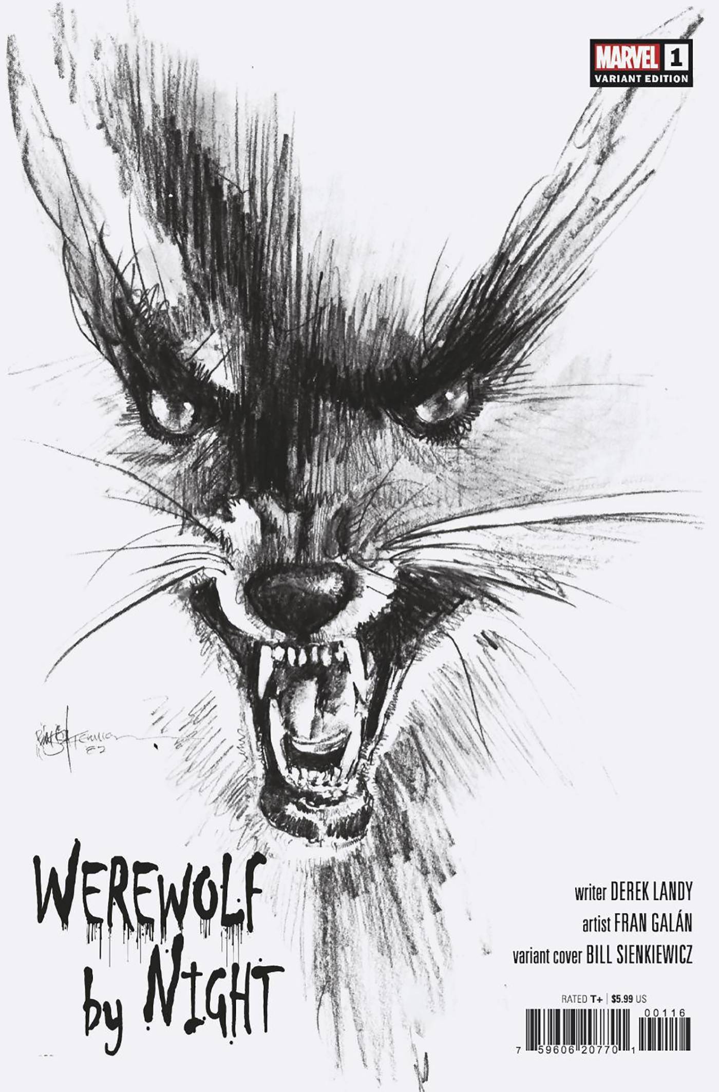 WEREWOLF BY NIGHT #1 1:25 B&W HIDDEN GEM SIENKIEWICZ VARIANT 2023 Werewolf by Night MARVEL PRH