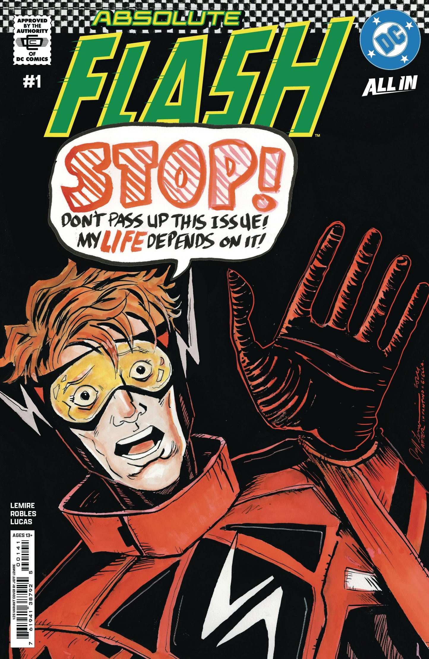 ABSOLUTE FLASH #1 1:25 JEFF LEMIRE CARD STOCK VARIANT 2025 Absolute Flash DC COMICS