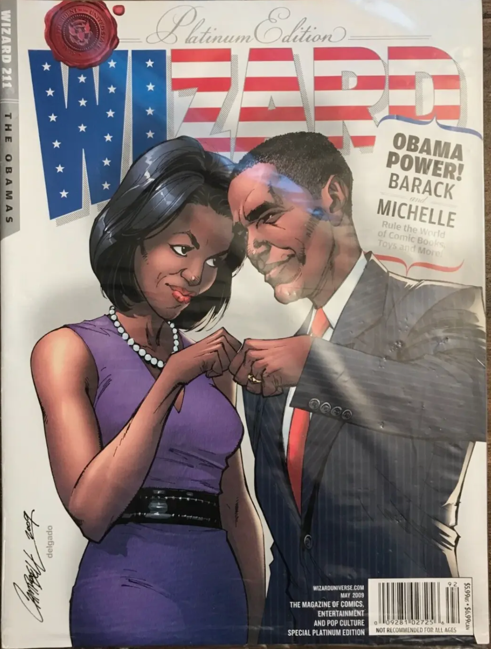 WIZARD MAGAZINE #211 J SCOTT CAMPBELL OBAMA PLATINUM EDITION 2009 WIZARD