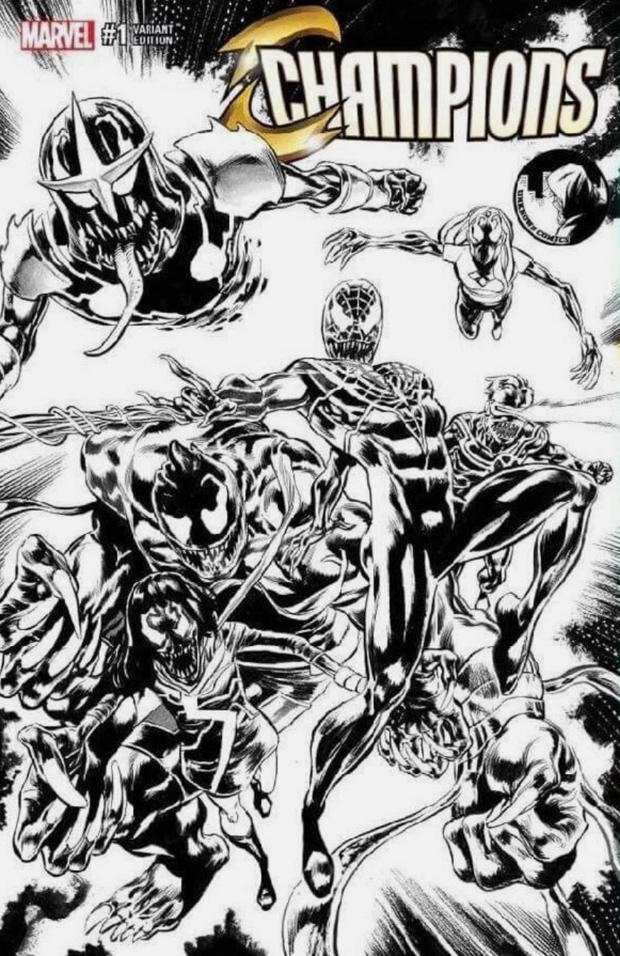 CHAMPIONS #1 PERKINS VENOMIZED B&W EXCLUSIVE VARIANT Champions MARVEL COMICS