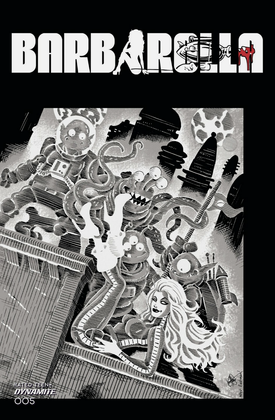 BARBARELLA #5 TMNT HAESER HOMAGE B&W 1:11 VARIANT 2021 Barbarella DYNAMITE