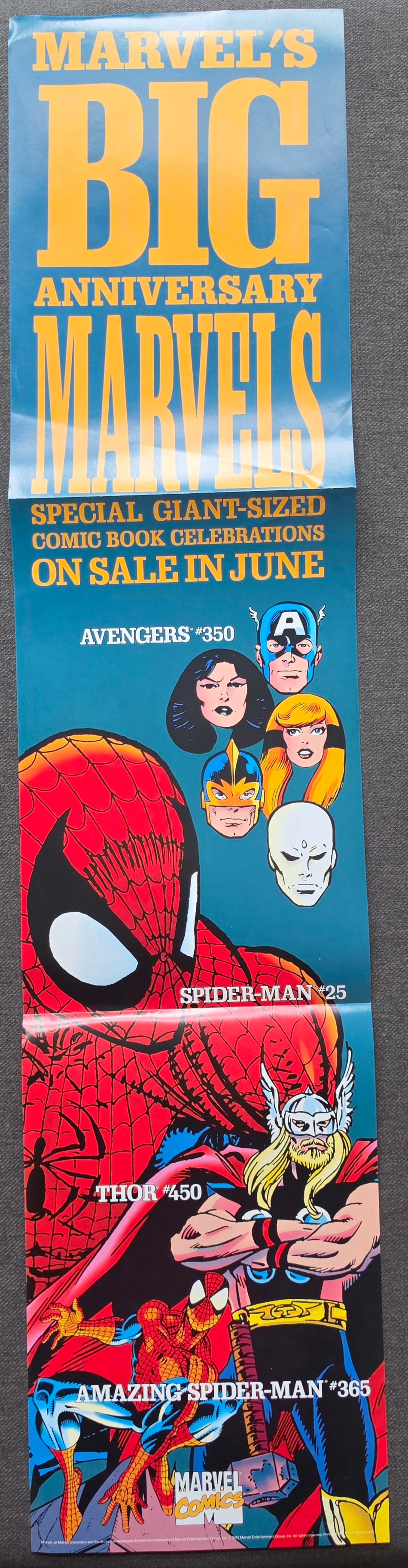 MARVELS BIG ANNIVERSARY SPIDER-MAN FOLDED PROMOTIONAL POSTER 1992 Spider-Man MARVEL COMICS