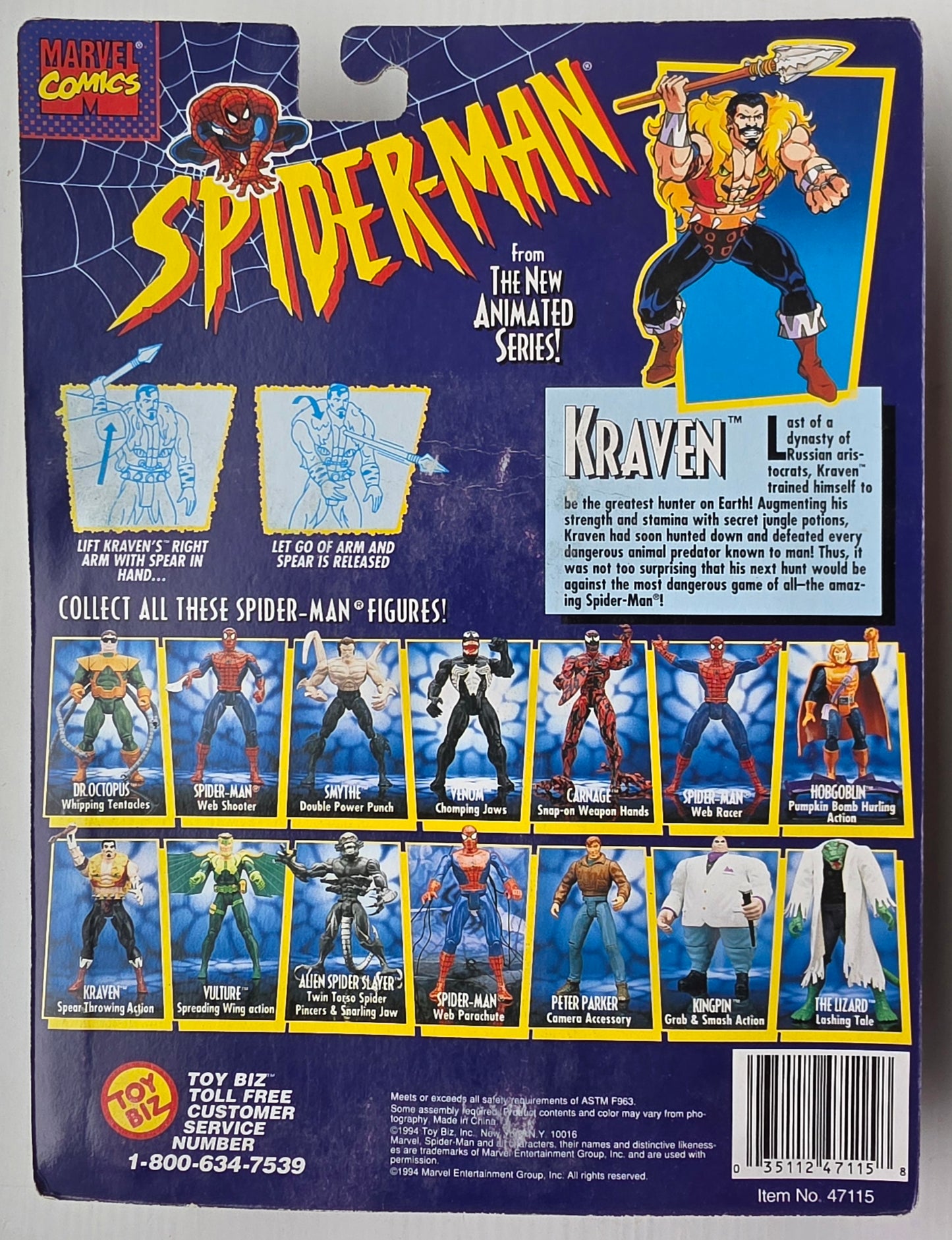 TOY BIZ KRAVEN SPIDER-MAN ANIMATED SERIES Spider-Man Toy Biz