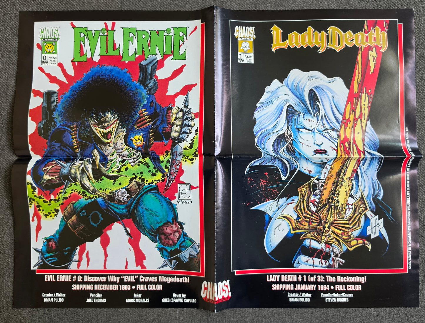 EVIL ERNIE LADY DEATH FOLDED PROMOTIONAL POSTER 1993