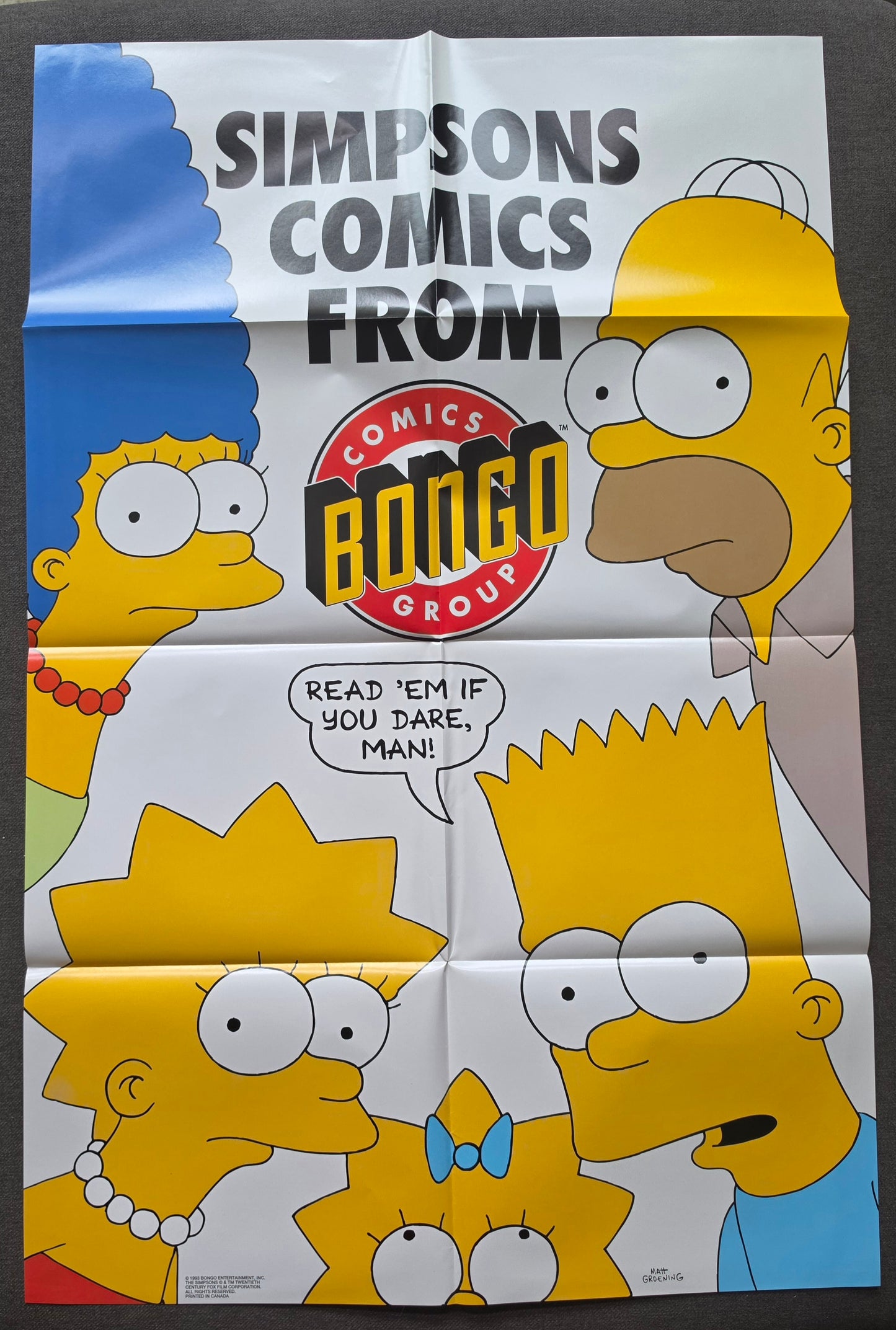 SIMPSONS BONGO COMICS GROUP FOLDED PROMOTIONAL POSTER 1993 Simpsons BONGO COMICS
