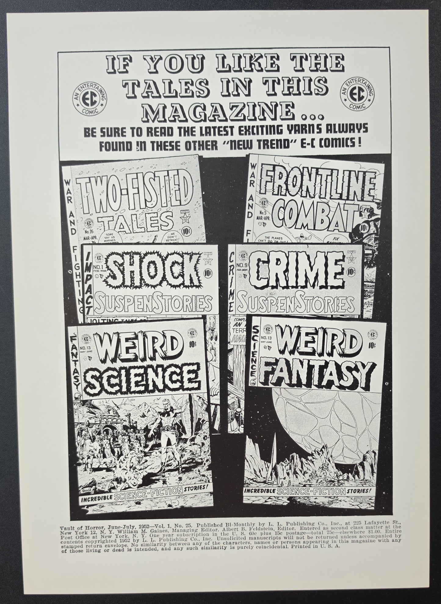 EC COMICS VAULT OF HORROR #25 PRINT EC Comics EC Comics