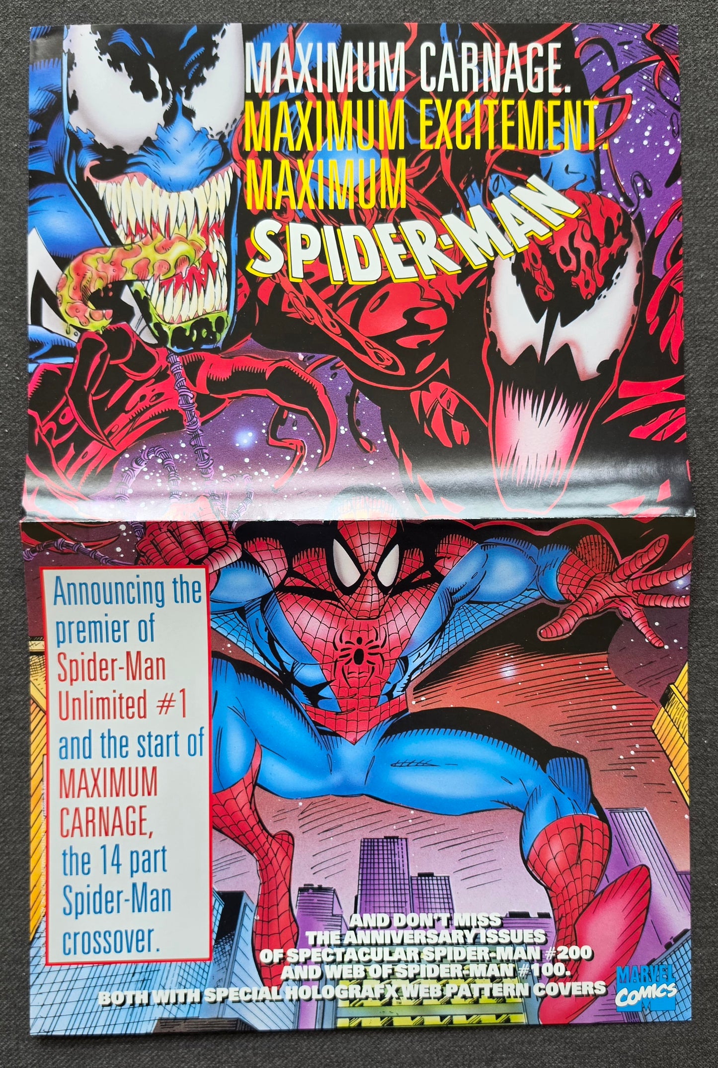 MAXIMUM CARNAGE SPIDER-MAN FOLDED PROMOTIONAL POSTER 1993