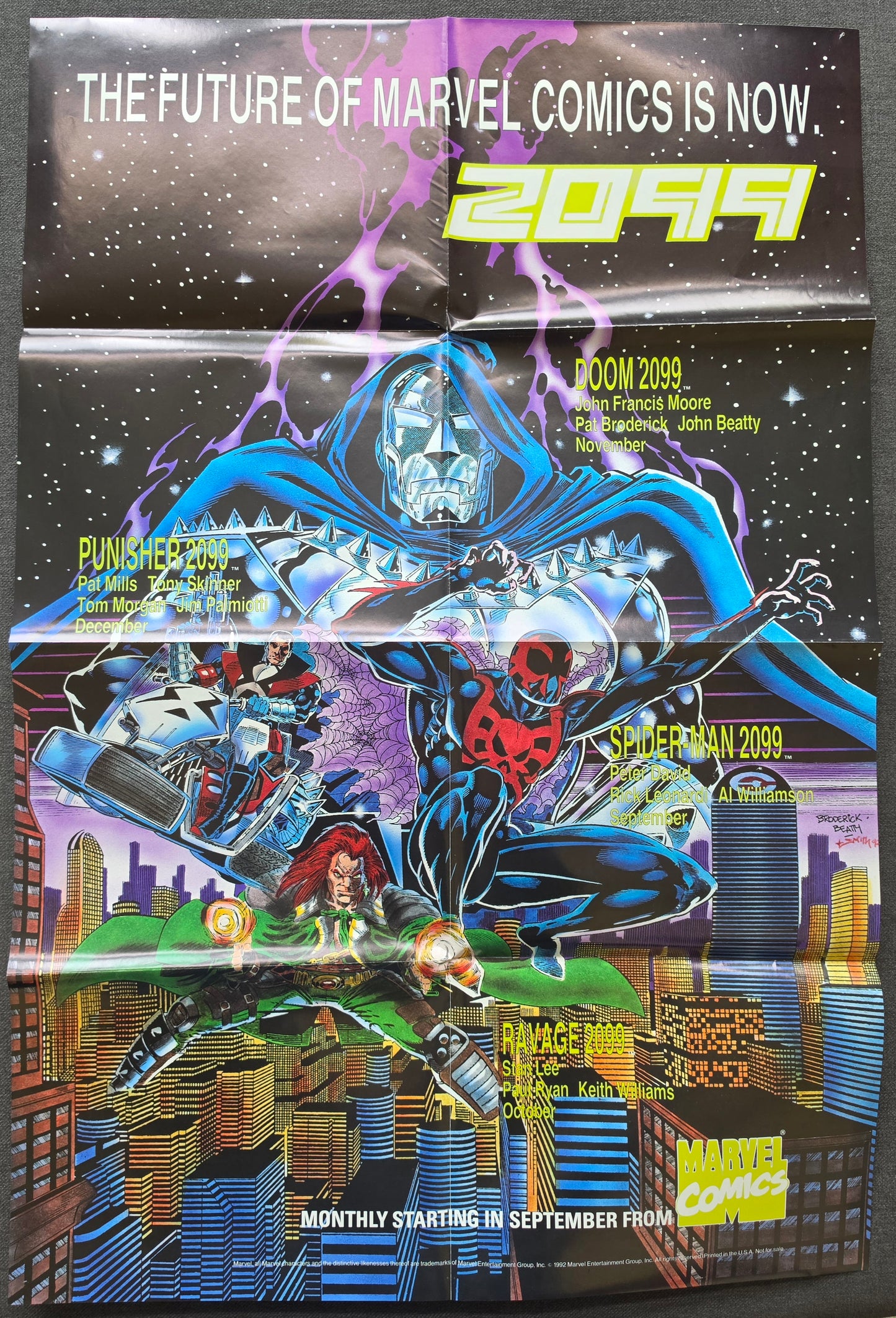 2099 SPIDER-MAN PUNISHER DOOM FOLDED PROMOTIONAL POSTER 1992
