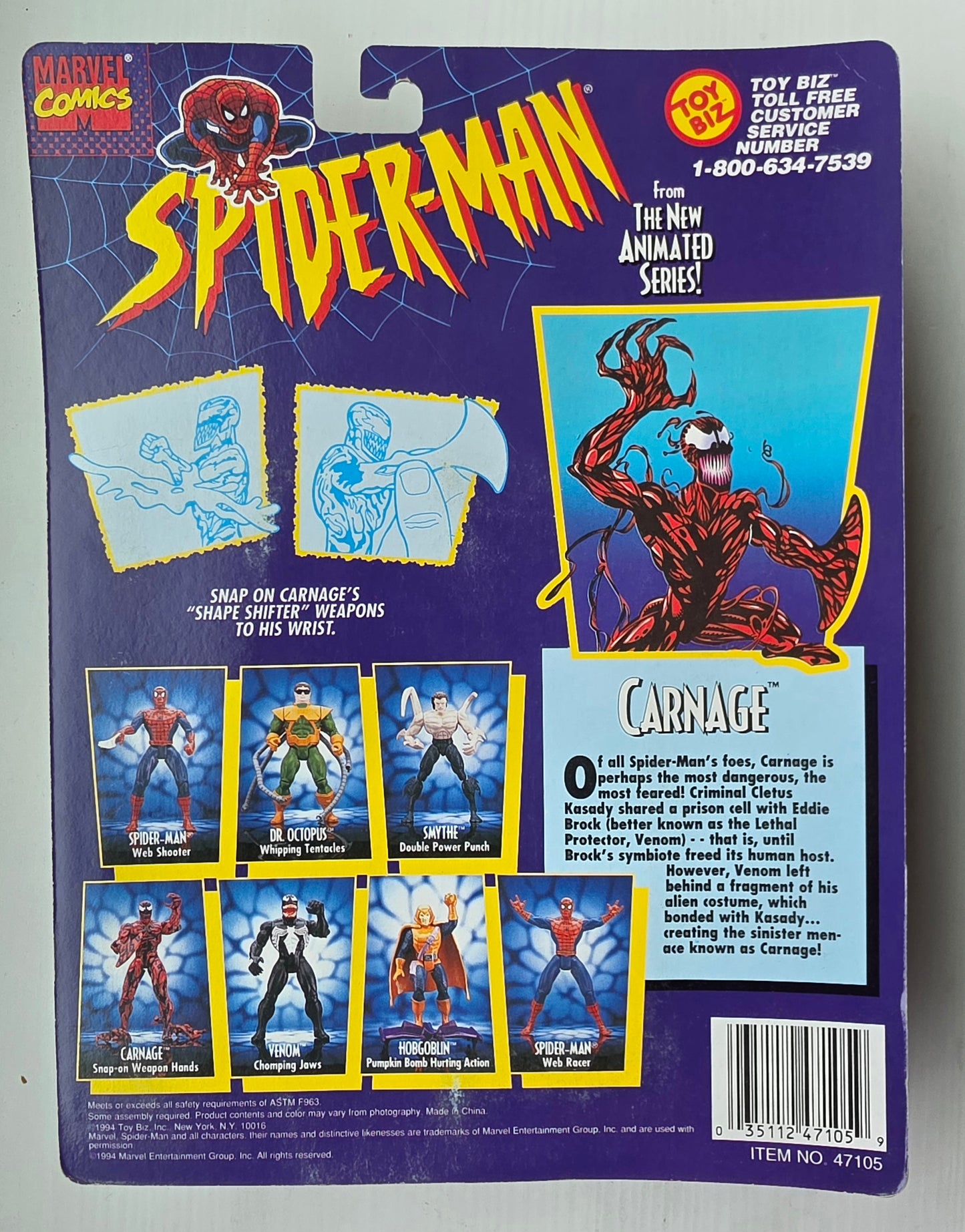 TOY BIZ CARNAGE SPIDER-MAN ANIMATED SERIES Spider-Man Toy Biz