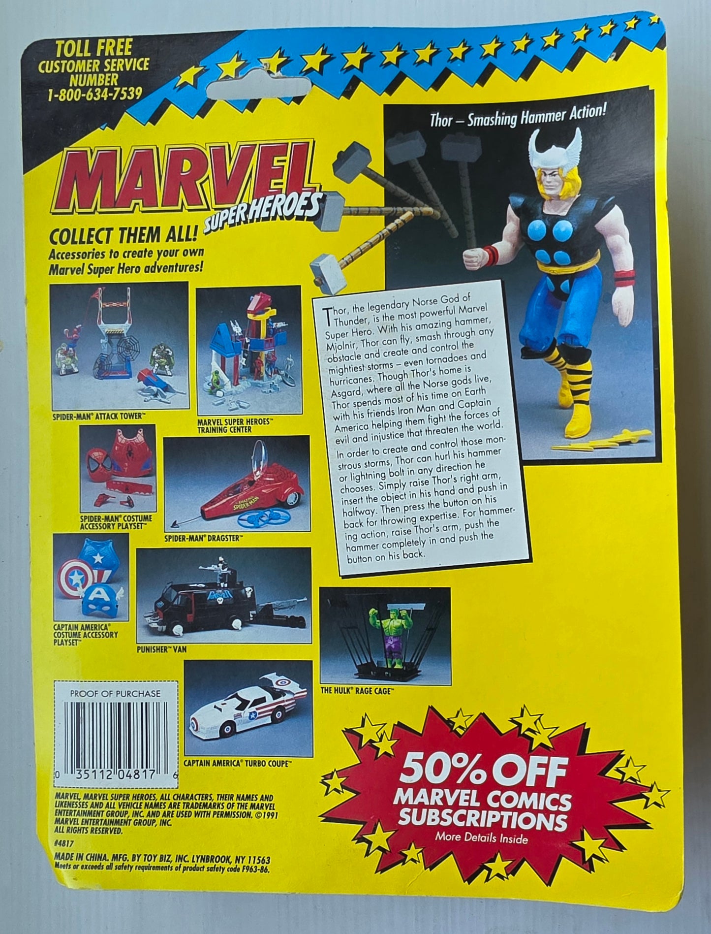 TOY BIZ THOR SMASHING HAMMER ACTION MARVEL SUPER HEROES X-Men Toy Biz