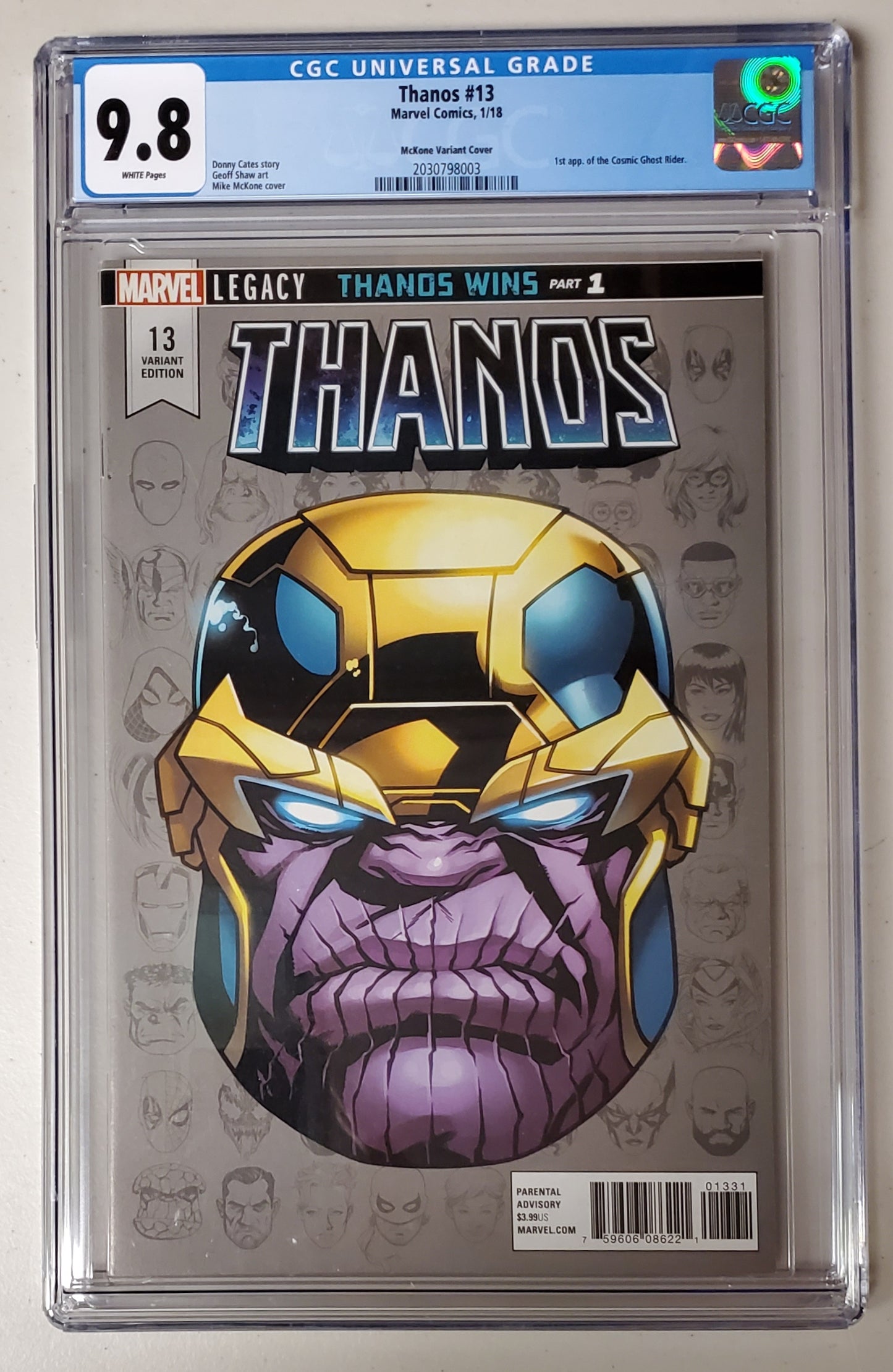 9.8 CGC Thanos #13 1:10 McKone Headshot Variant (1st App Cosmic Ghost Rider) 2018 CGC CGC