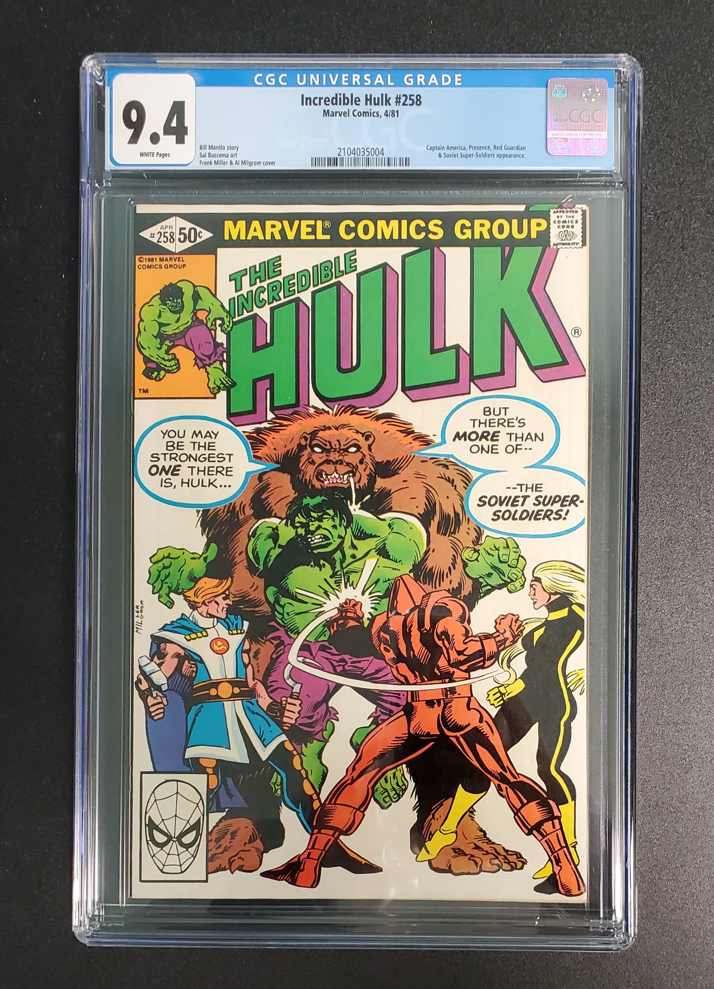 9.4 CGC INCREDIBLE HULK #258 (1st URSA MAJOR & SUPER SOVIET SOLDIERS) 1981 CGC CGC