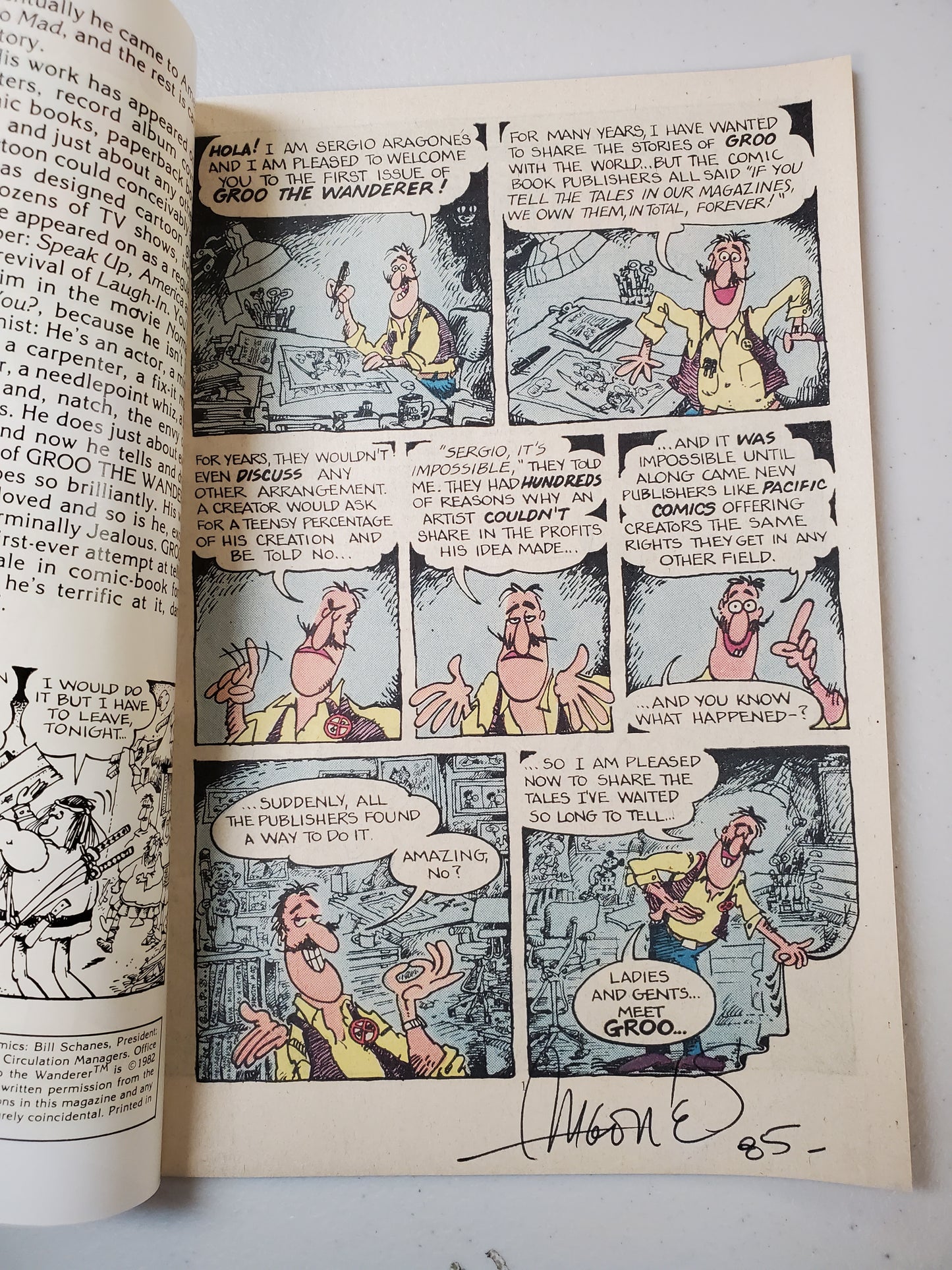 GROO THE WANDERER #1 SIGNED BY SERGIO ARAGONES (INTERIOR PAGE) comic book PACIFIC COMICS