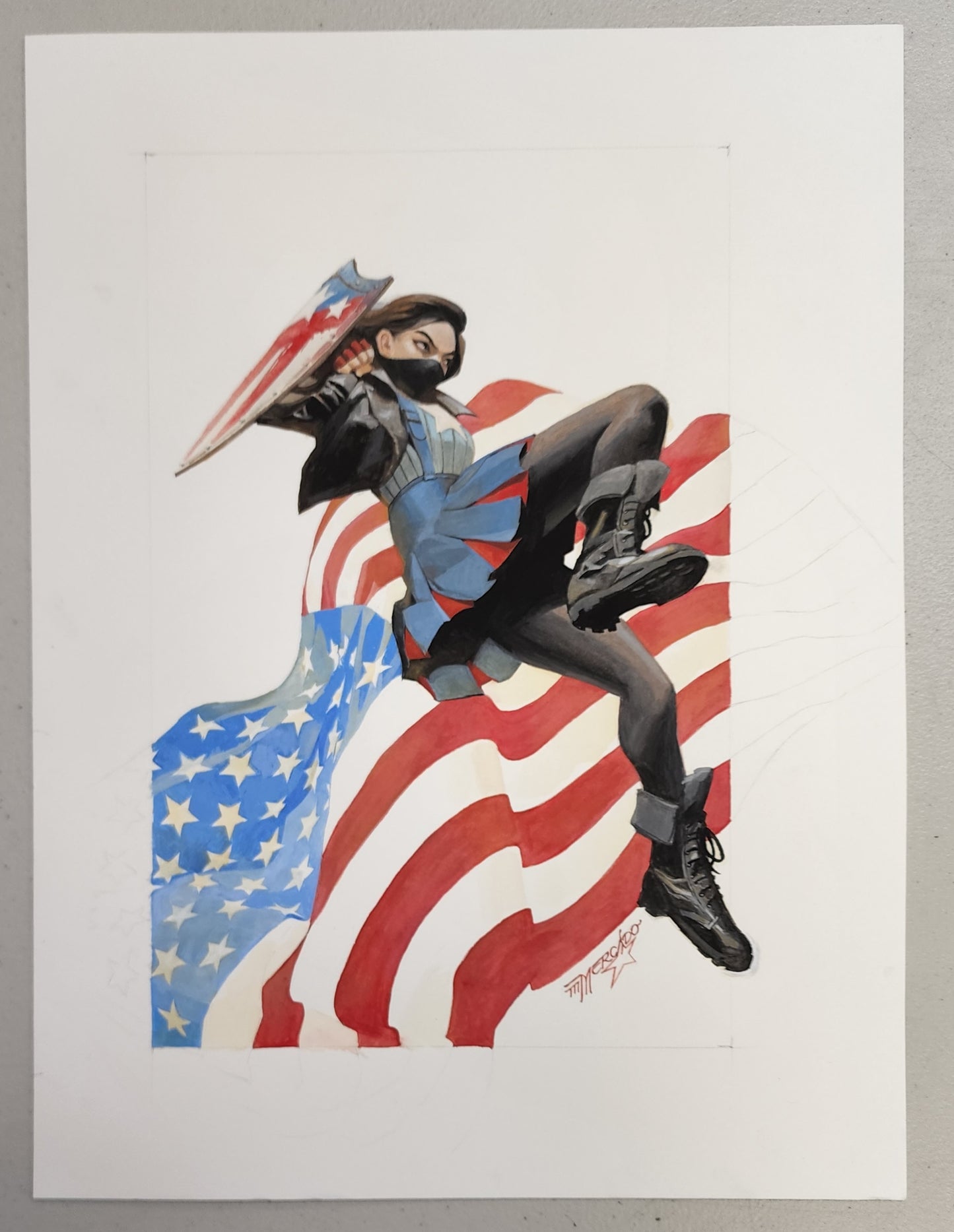 MARVELS VOICES IDENTITY #1 ORIGINAL COVER ART BY MIGUEL MERCADO Captain America MARVEL COMICS