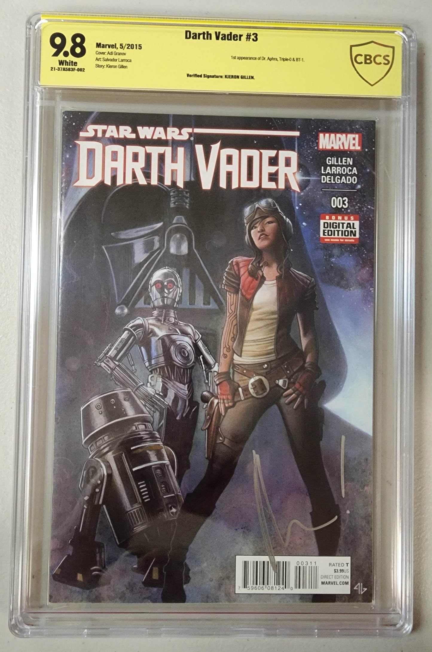 9.8 CBCS Darth Vader #3 1st App Doctor Aphra Star Wars Granov Signed by Kieron Gillen 2015 Star Wars CGC