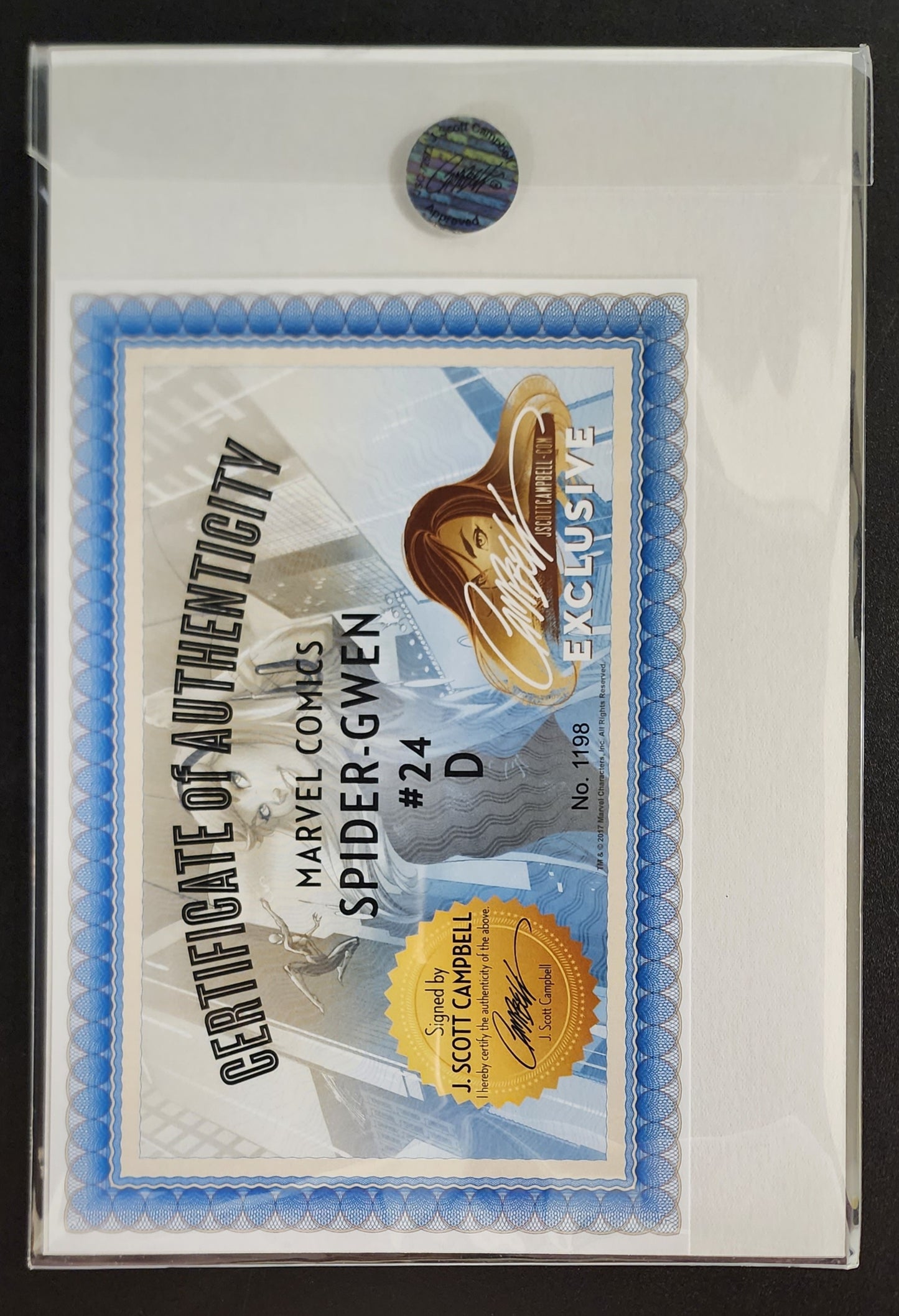 SPIDER-GWEN #24 SIGNED J SCOTT CAMPBELL EXCLUSIVE VARIANT COA 1ST GWENOM Spider-Man MARVEL COMICS