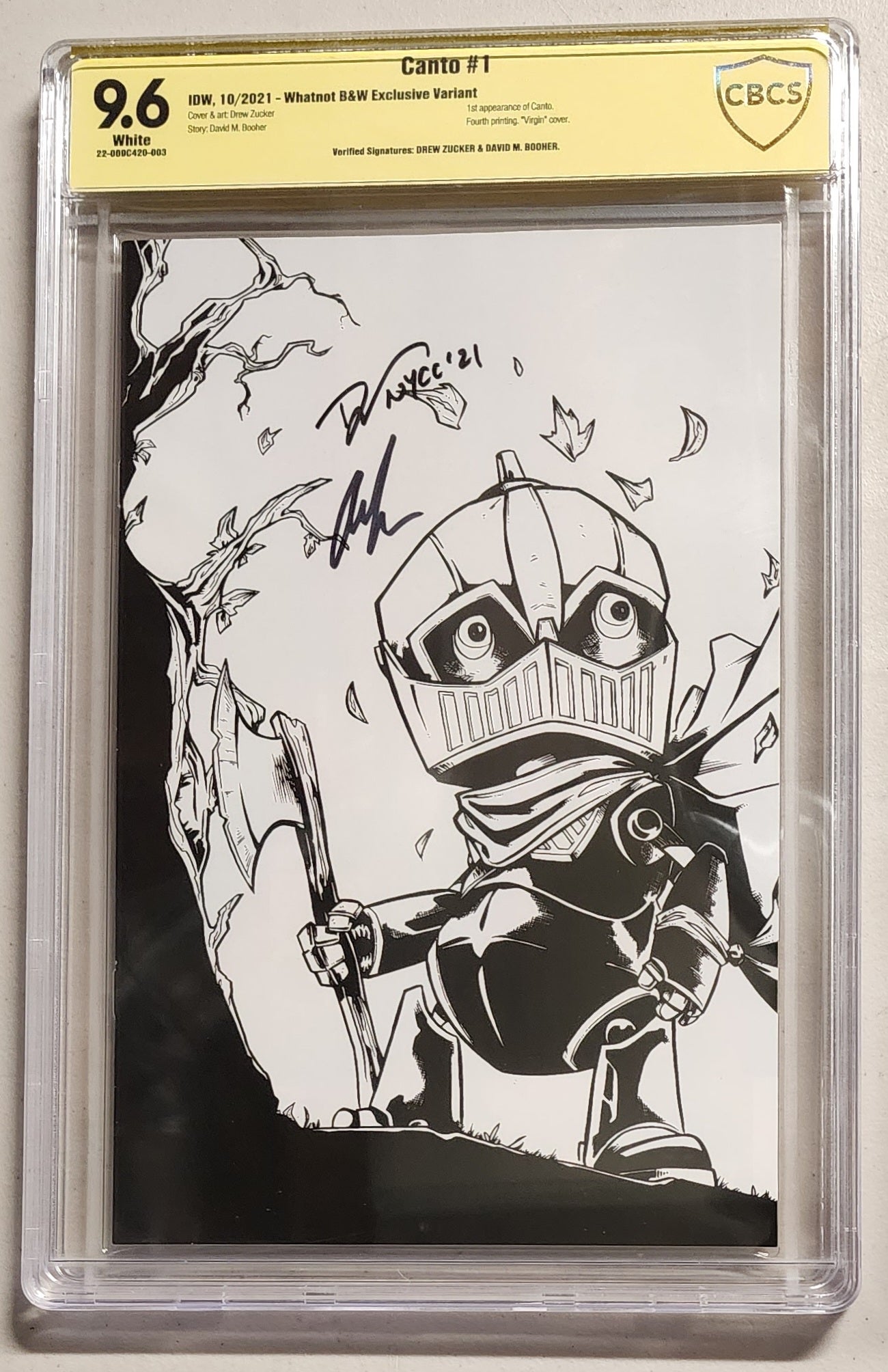 9.6 CBCS CANTO #1 B&W VIRGIN 4TH PRINT NYCC VARIANT DOUBLE SIGNED BY ZUCKER & BOOHNER CBCS