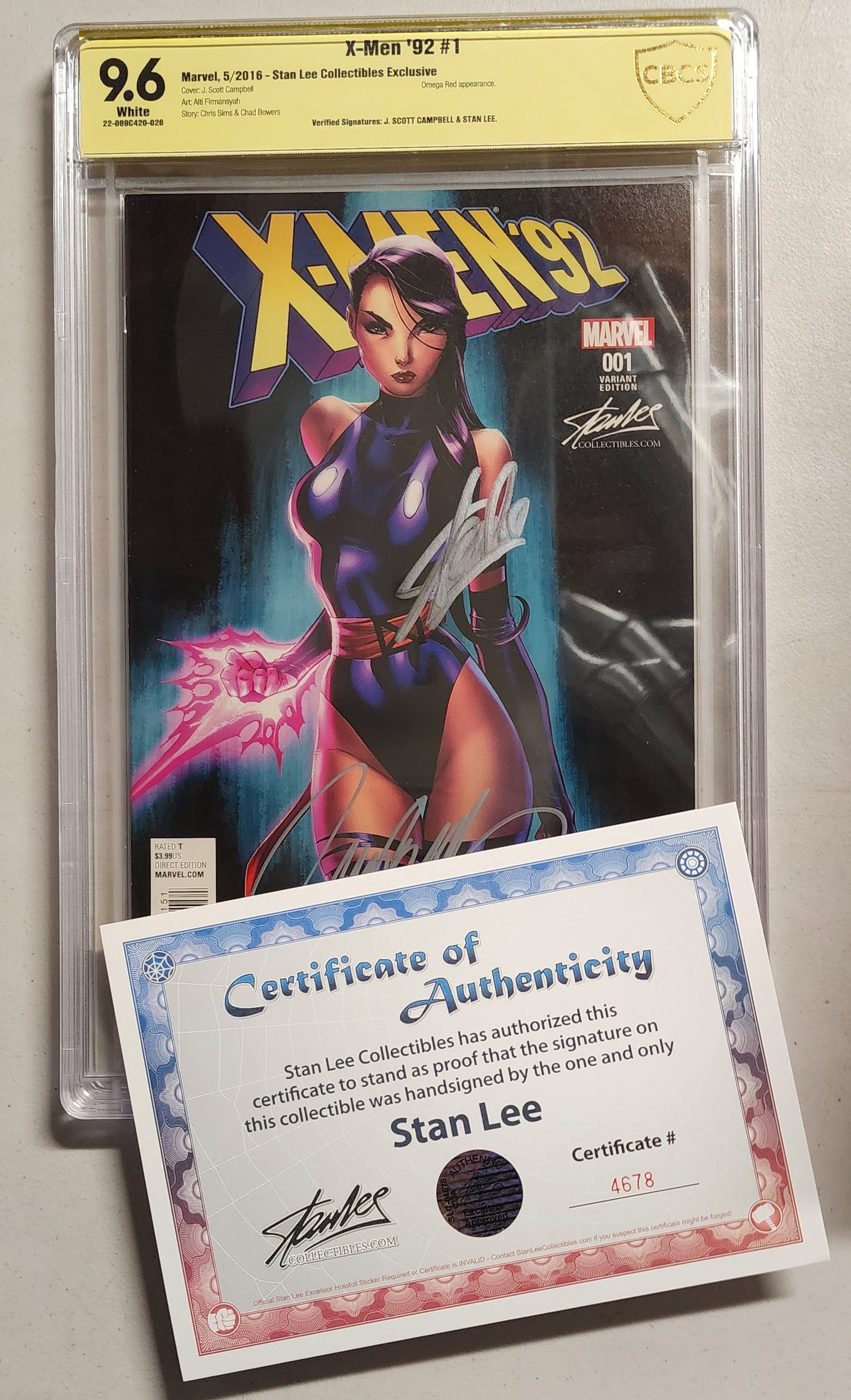 9.6 CBCS X-MEN 92 #1 STAN LEE COLLECTIBLES EXCLUSIVE VARIANT DOUBLE SIGNED J SCOTT CAMPBELL & STAN LEE CBCS