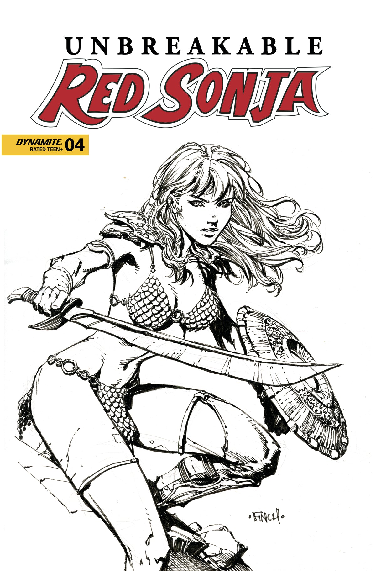 UNBREAKABLE RED SONJA #4 CVR D FINCH B&W 2023 DYNAMITE