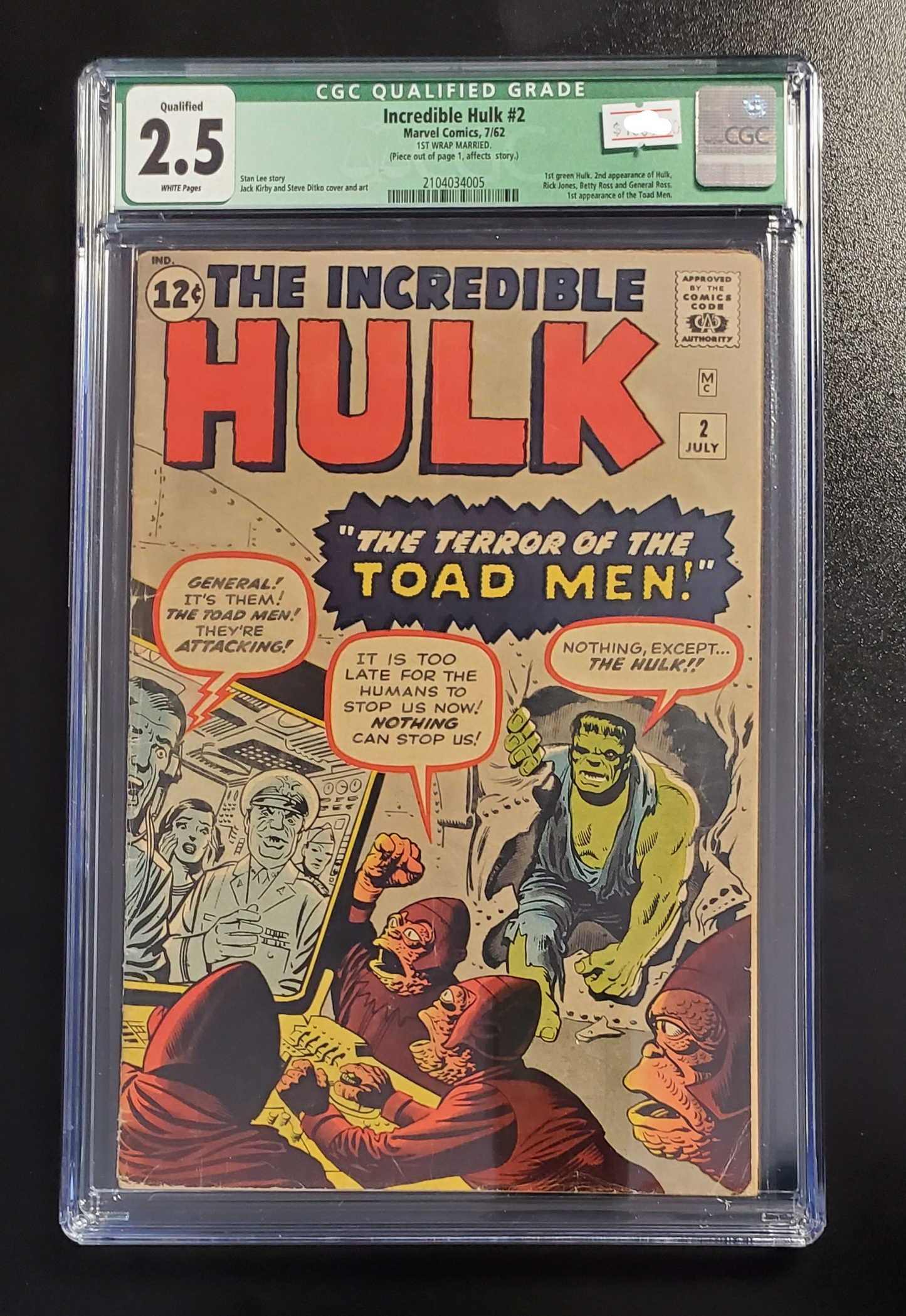 2.5 CGC GREEN LABEL Incredible Hulk #2 (1st Green Hulk) 1962