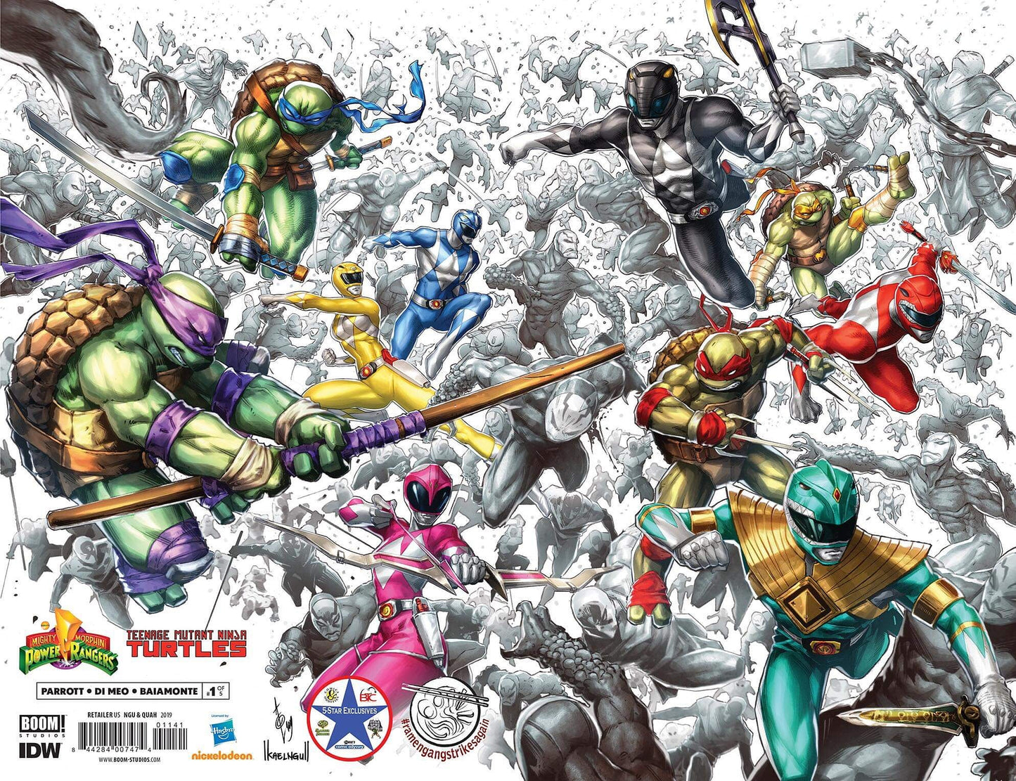POWER RANGERS TEENAGE MUTANT NINJA TURTLES #1 SSCO 5 STAR QUAH + NGU VIRGIN WRAPAROUND JAM VARIANT 2019 comic books BOOM! STUDIOS