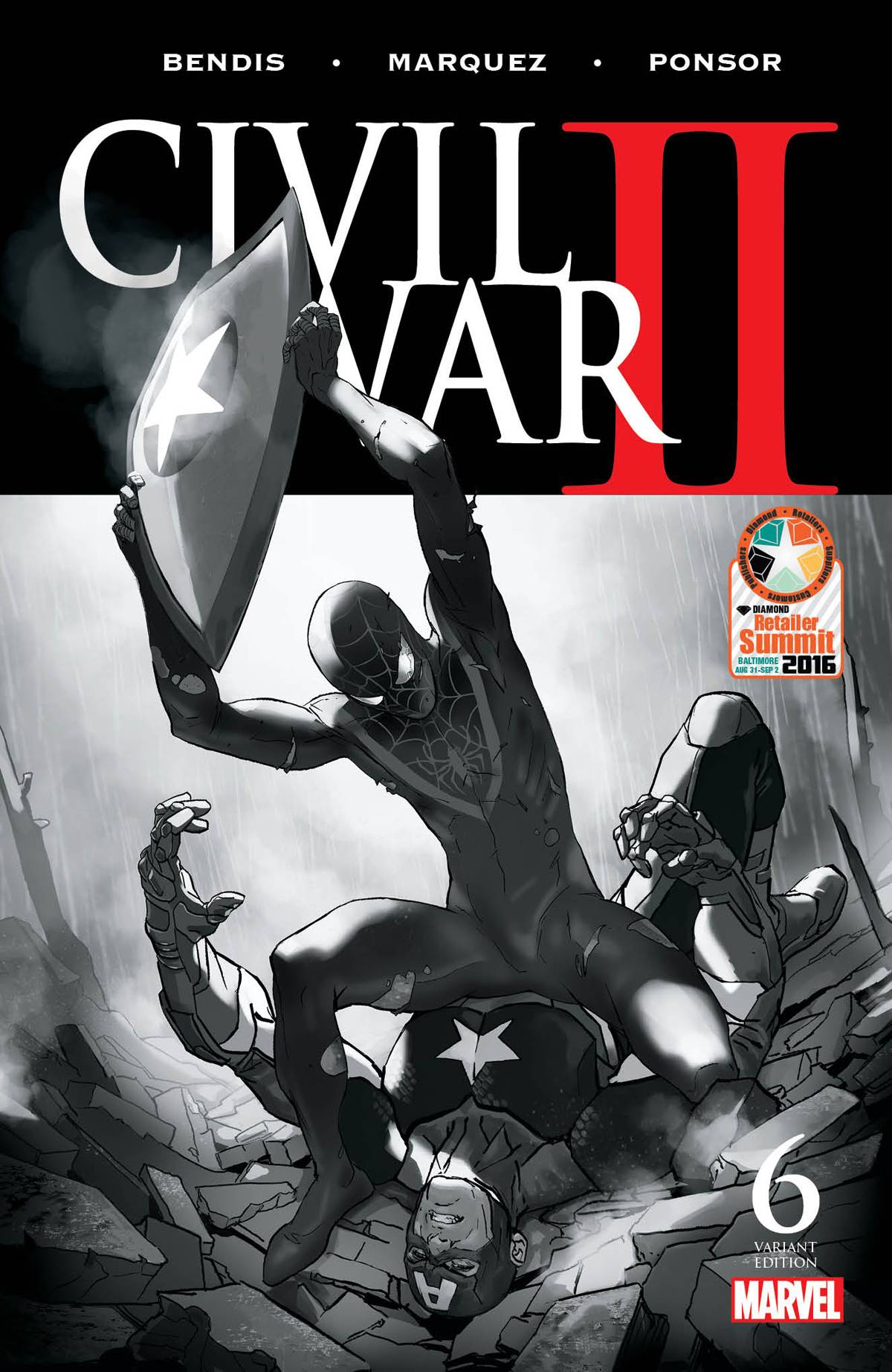 CIVIL WAR II #6 (OF 8) DJURDJEVIC B&W RETAILER SUMMIT VARIANT 2016 comic book MARVEL COMICS