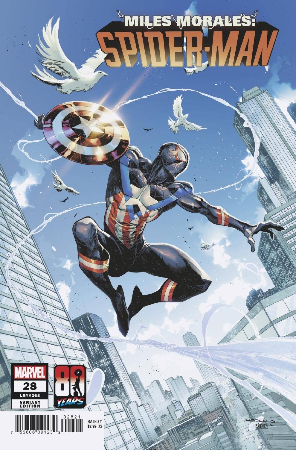 MILES MORALES SPIDER-MAN #28 CAPTAIN AMERICA 80TH VARIANT 2021 comic book MARVEL COMICS