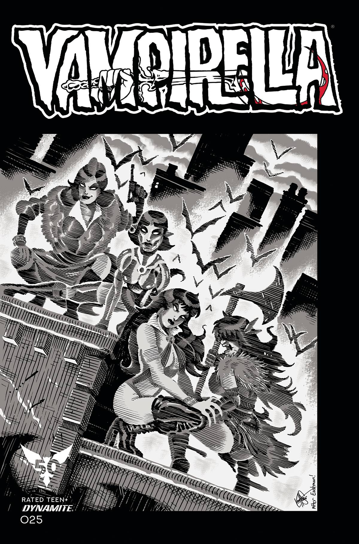 VAMPIRELLA #25 1:11 B&W TMNT HOMAGE HAESER VARIANT 2021 Vampirella DYNAMITE