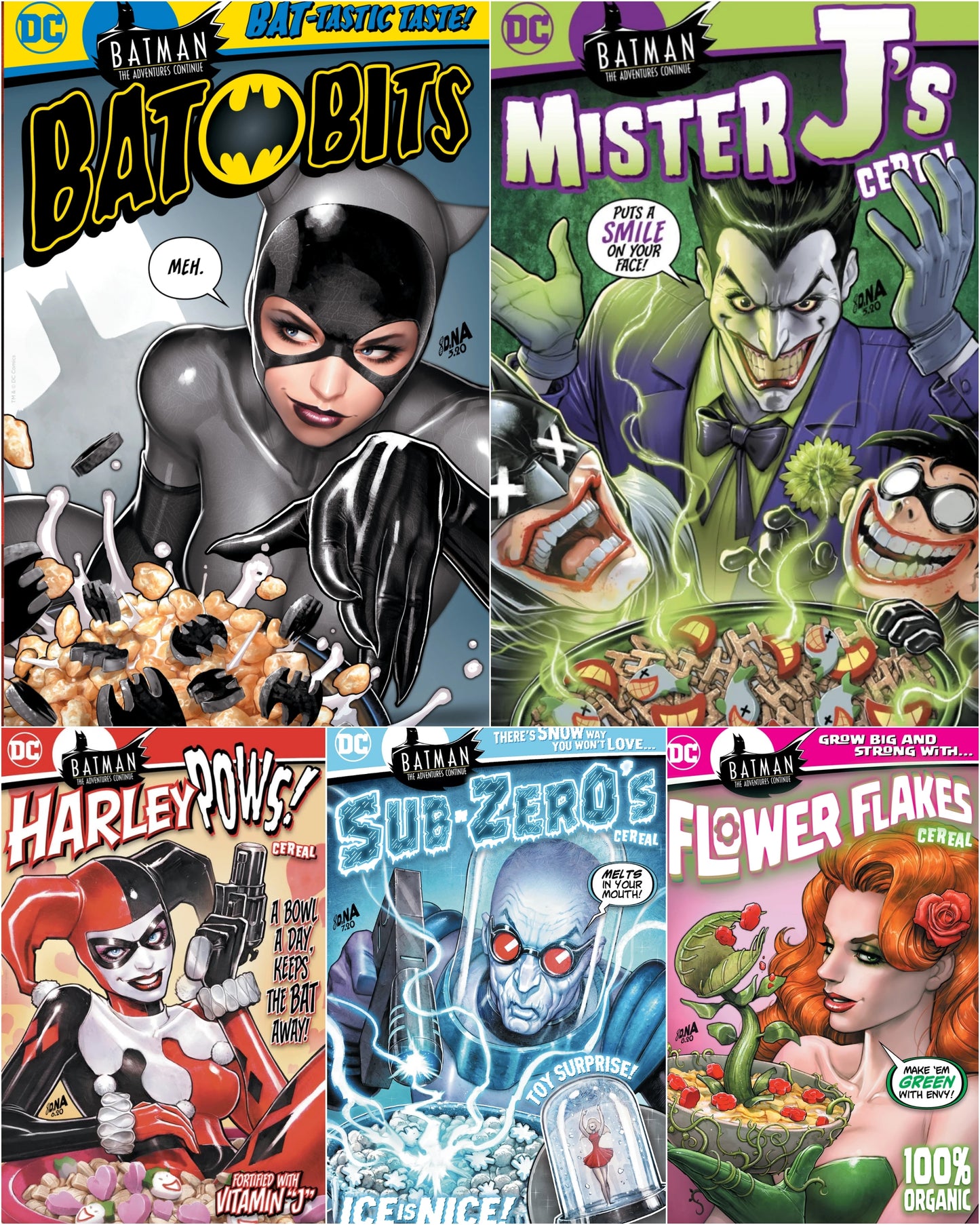 BATMAN THE ADVENTURES CONTINUE #1-#5 CEREAL BOX SSCO DAVID NAKAYAMA VARIANT SET Batman DC COMICS