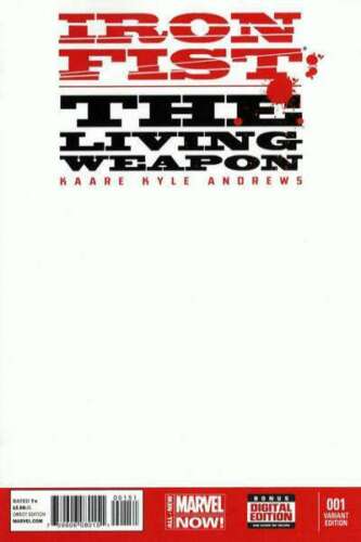 IRON FIST LIVING WEAPON #1 BLANK VARIANT 2014 Iron Fist MARVEL COMICS