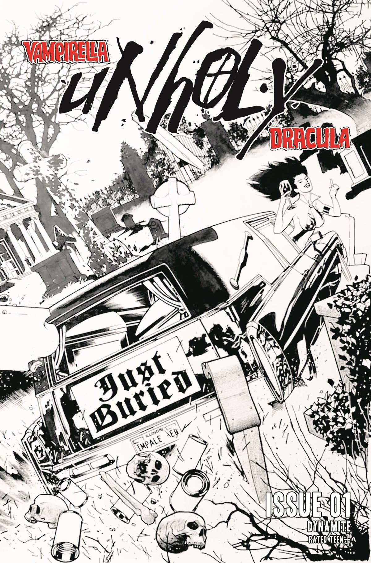 VAMPIRELLA DRACULA UNHOLY #1 1:21 ADAM HUGHES B&W VARIANT 2021 Vampirella DYNAMITE