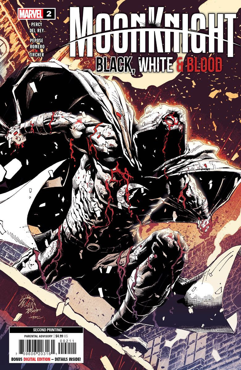 MOON KNIGHT BLACK WHITE BLOOD #2 (OF 4) 2ND PRINT STEGMAN VARIANT 2022 Moon Knight MARVEL PRH