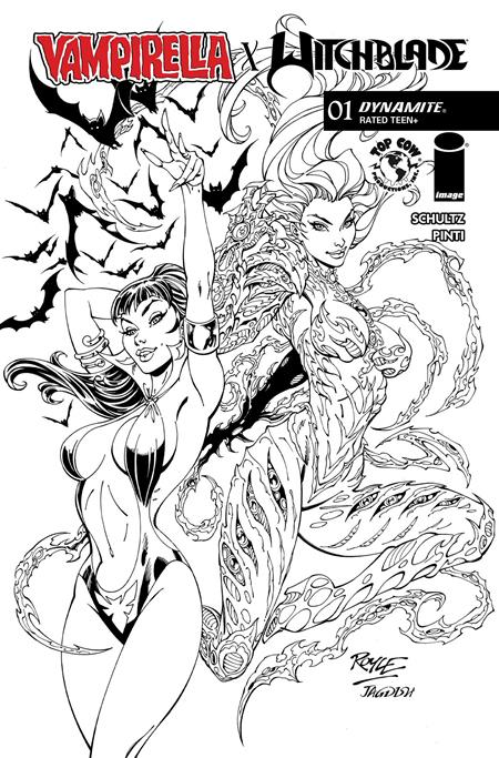 09/30/2026 VAMPIRELLA X WITCHBLADE SPECIAL #1 (ONE SHOT) 1:7 JOHN ROYLE LINE ART TRADE DRESS VARIANT DYNAMITE ENTERTAINMENT