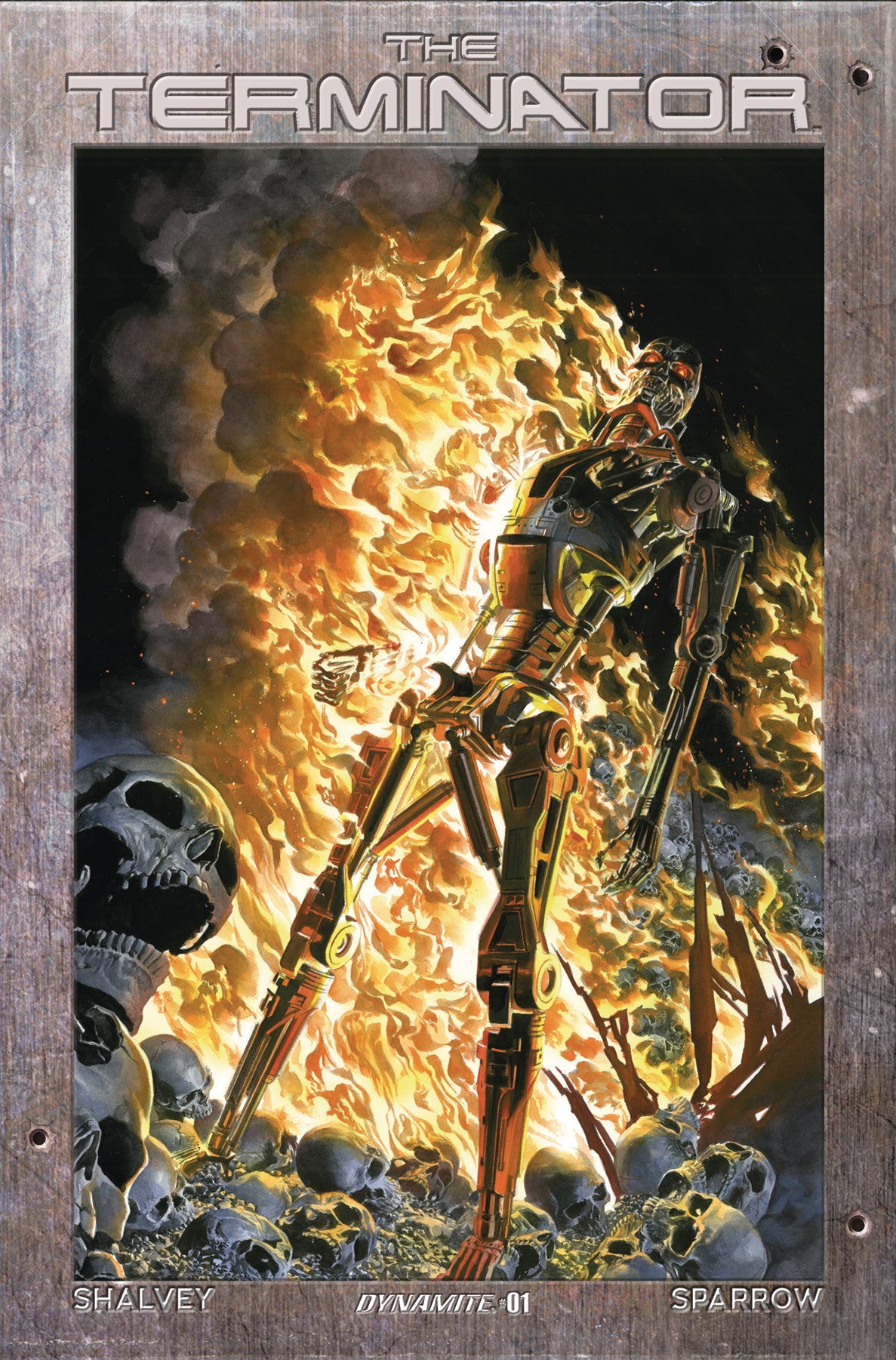 TERMINATOR #1 CVR E ALEX ROSS BURNING EARTH ICON VARIANT 2024 Terminator DYNAMITE   