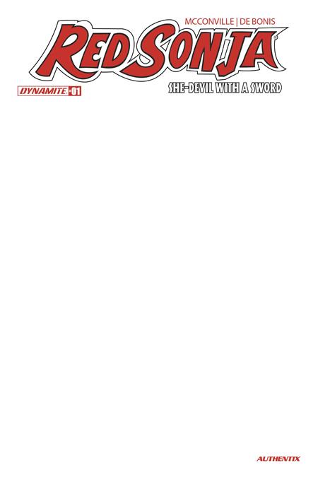 05/06/2026 RED SONJA SHE DEVIL WITH A SWORD #1 CVR F BLANK AUTHENTIX VAR Red Sonja DYNAMITE ENTERTAINMENT