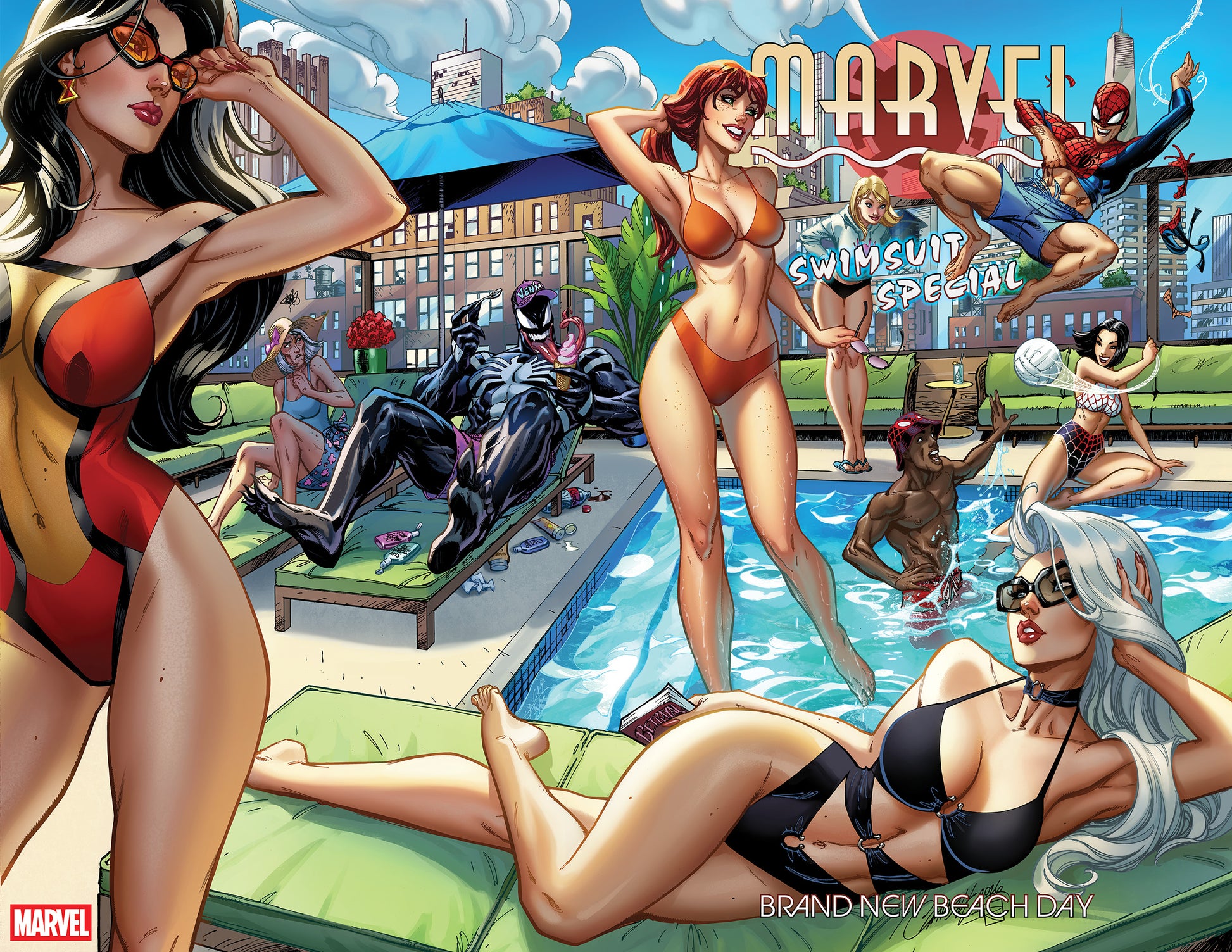 07/01/2026 MARVEL SWIMSUIT SPECIAL: BRAND NEW BEACH DAY #1 WRAPAROUND COVER MARVEL