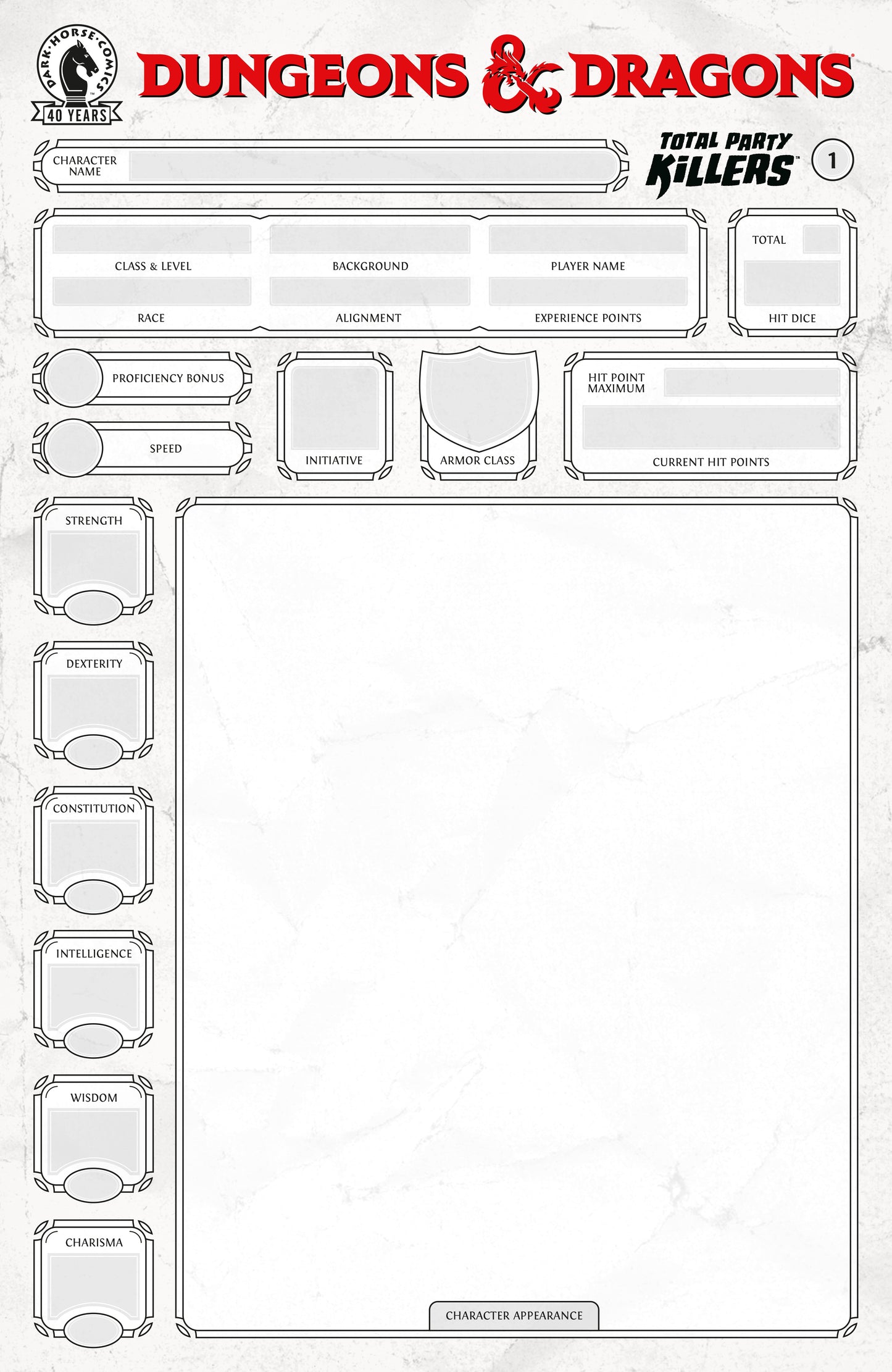 07/22/2026 Dungeons & Dragons: Total Party Killers #1 (CVR E) (Blank cover-Character Sheet) DARK HORSE COMICS