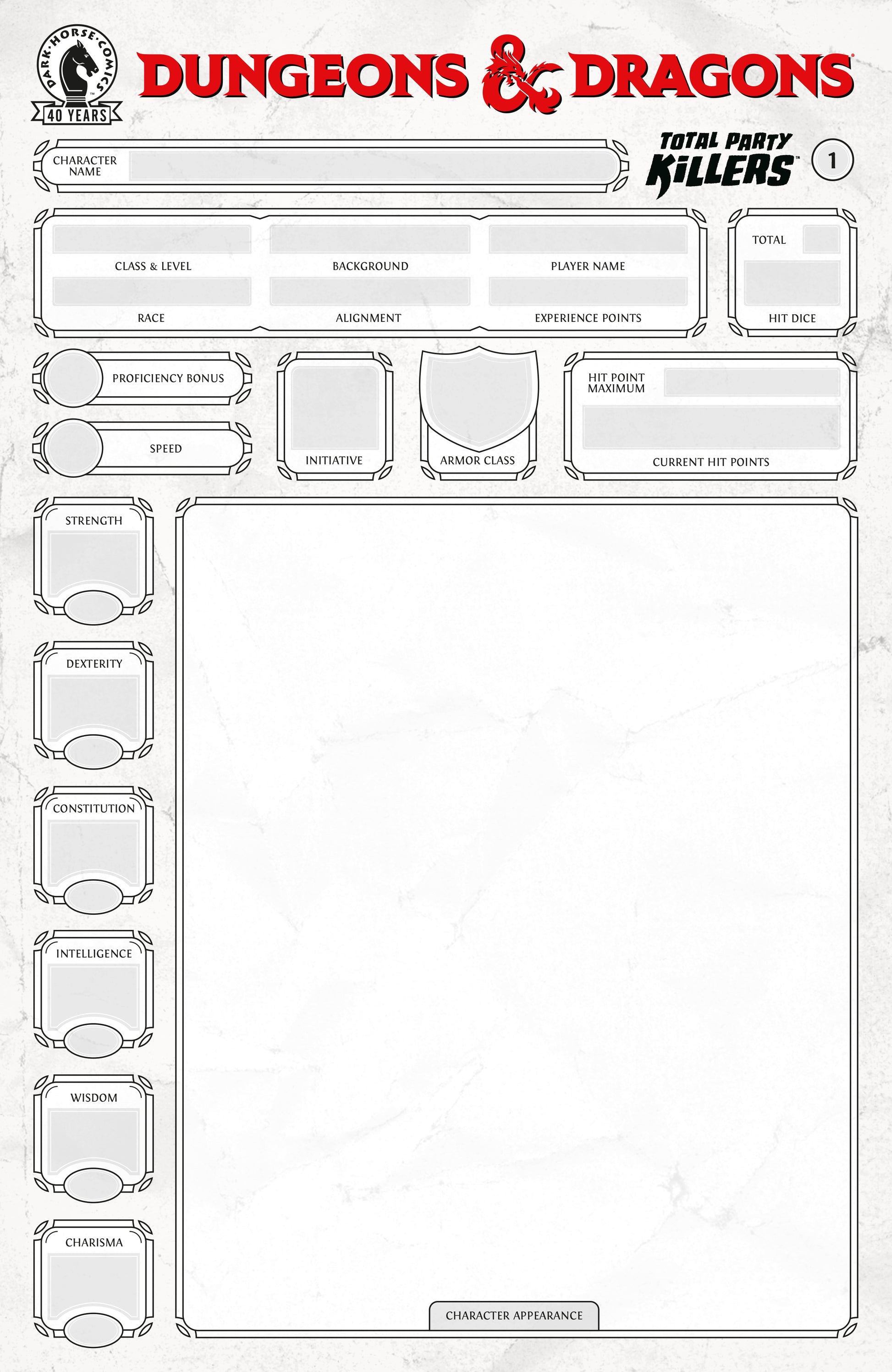 07/22/2026 Dungeons & Dragons: Total Party Killers #1 (CVR E) (Blank cover-Character Sheet) DARK HORSE COMICS