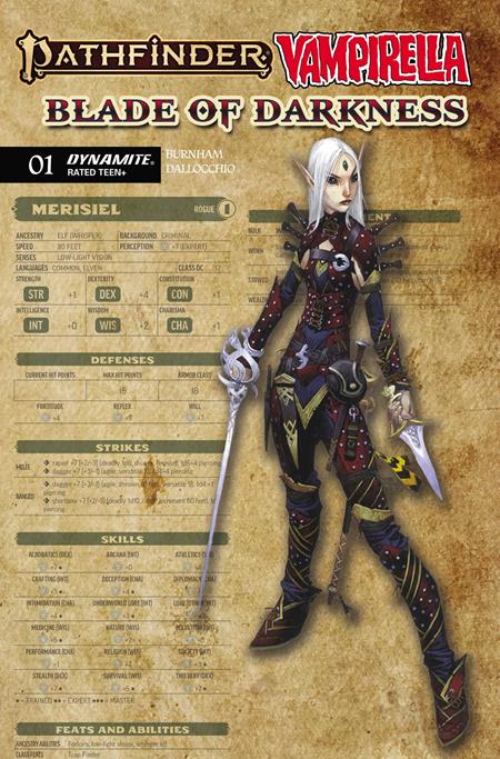10/28/2026 PATHFINDER VAMPIRELLA BLADE OF DARKNESS #1 CVR C WAYNE REYNOLDS CHARACTER SHEET VAR DYNAMITE ENTERTAINMENT