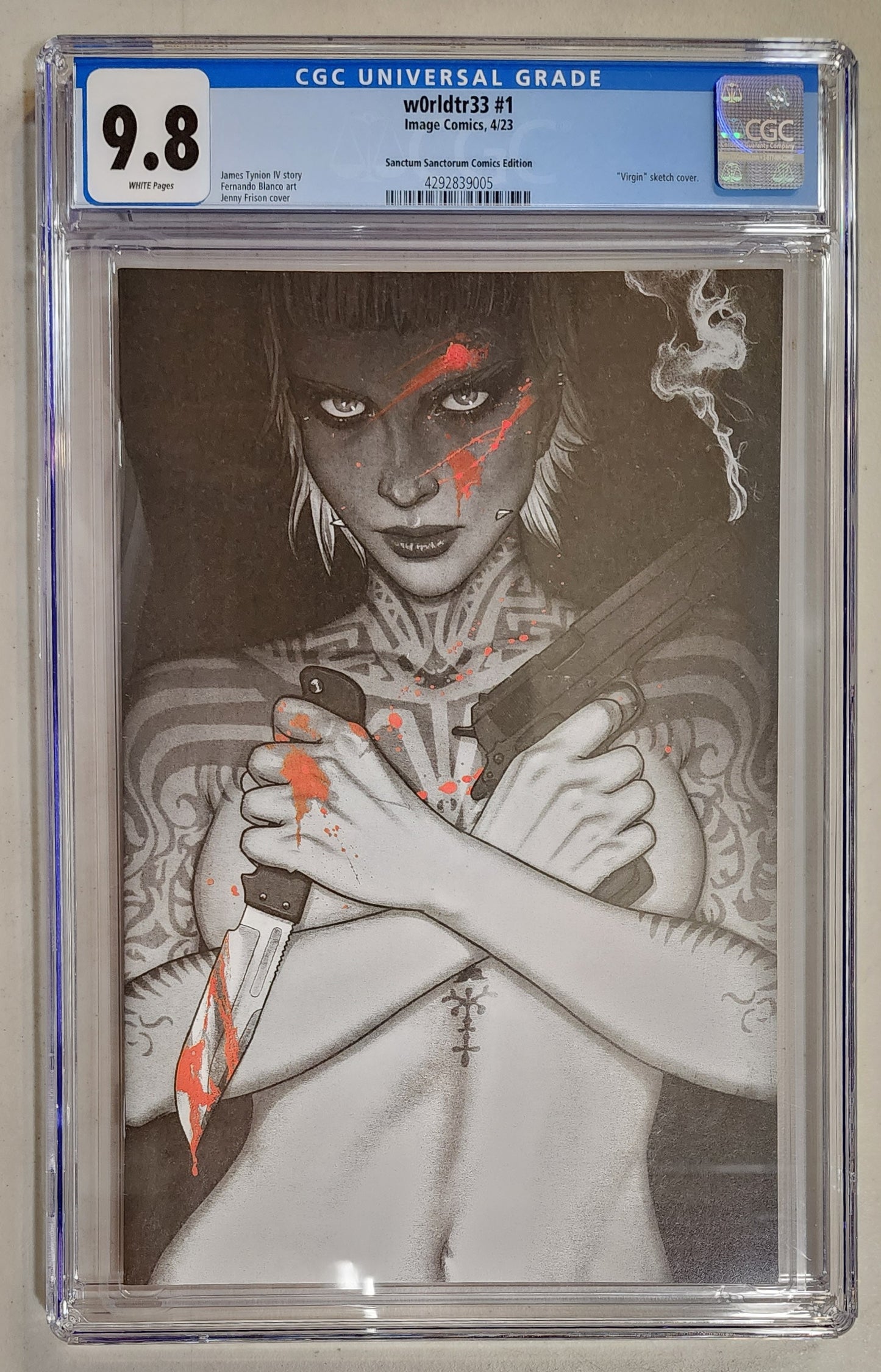 9.8 CGC W0RLDTR33 #1 1ST PRINT FRISON BLOOD SPLASH VIRGIN VARIANT 2023 [4292839005] W0RLDTR33 IMAGE COMICS   