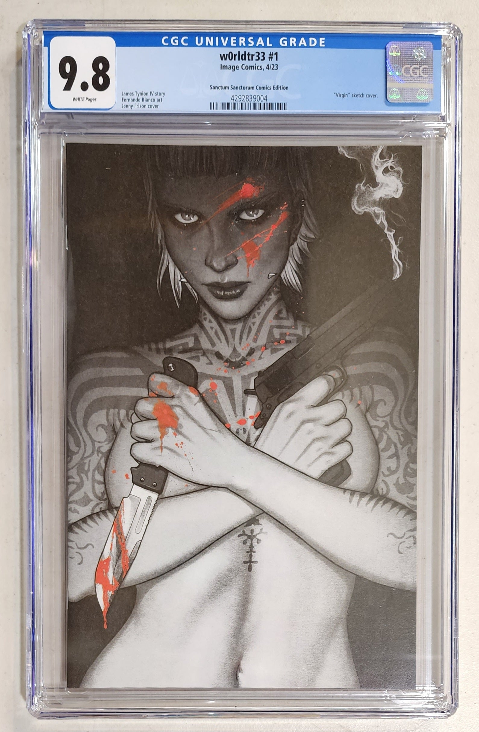 9.8 CGC W0RLDTR33 #1 1ST PRINT FRISON BLOOD SPLASH VIRGIN VARIANT 2023 [4292839004] W0RLDTR33 IMAGE COMICS   