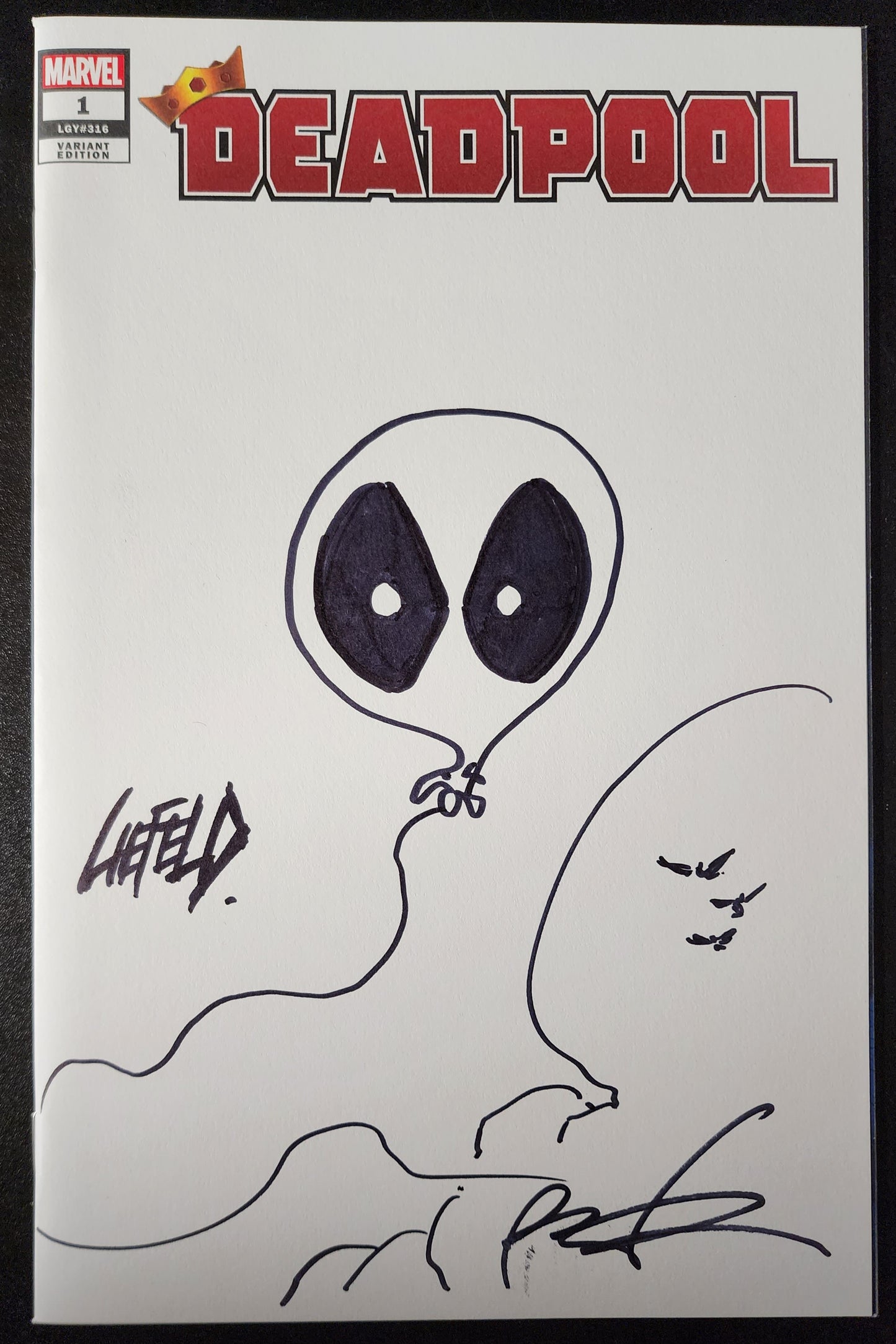 DEADPOOL BALLOON DOODLE AND LIEFELD LOGO BY ROB LIEFELD ON DEADPOOL #1 BLANK SKETCH COVER Deadpool MARVEL COMICS   